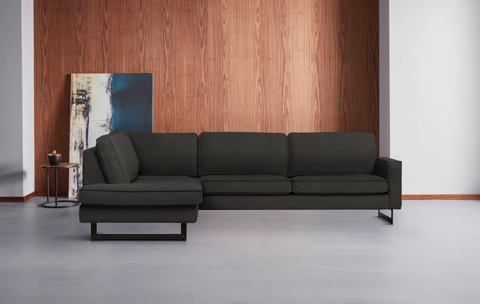 Places of Style Hoekbank Pinto, 290 cm, cord, chenille, leerlook, ottomane links/rechts