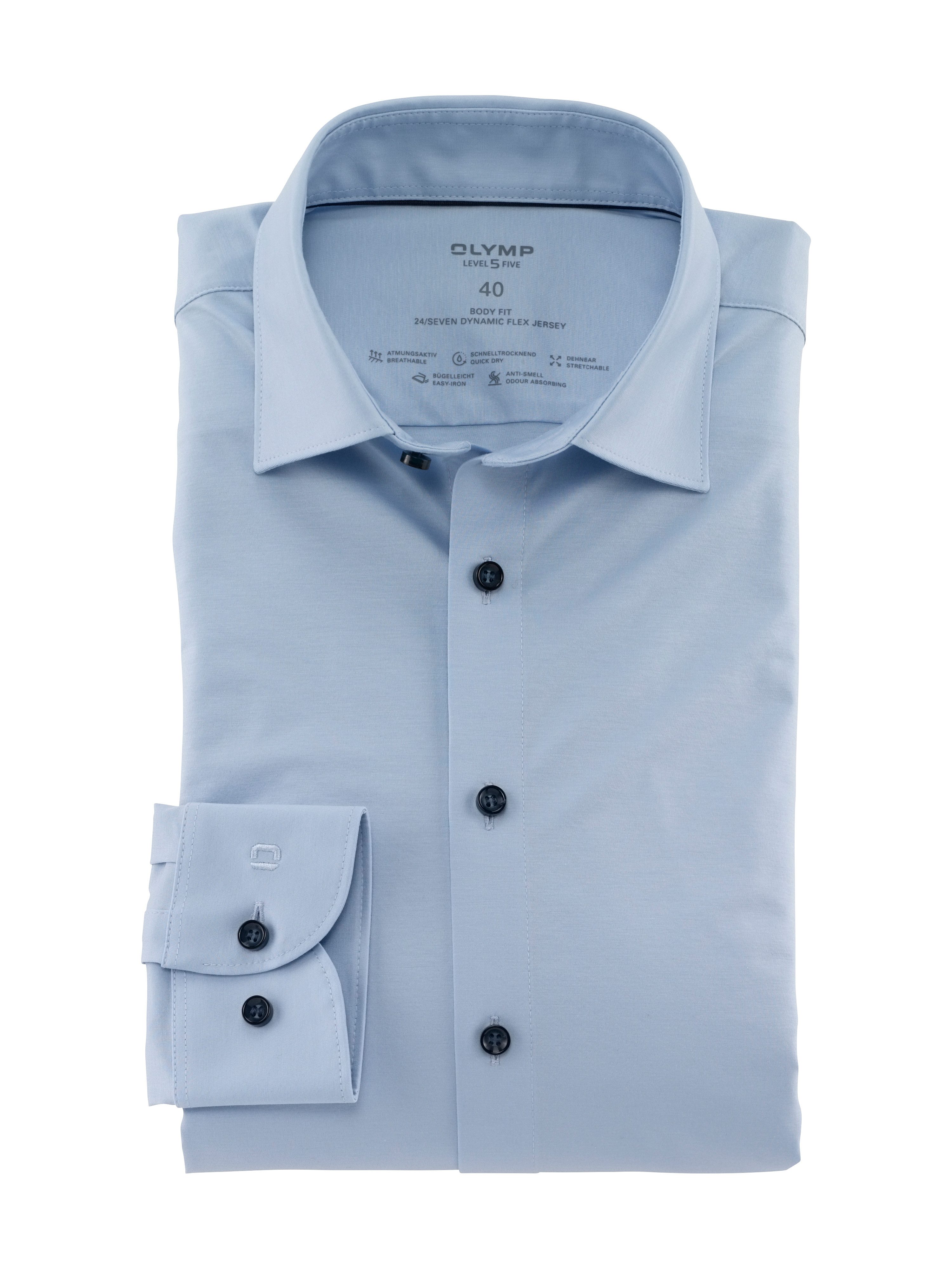 OLYMP Businessoverhemd Level Five body fit jersey shirt heren zakelijke overhemden maat 42 blauw