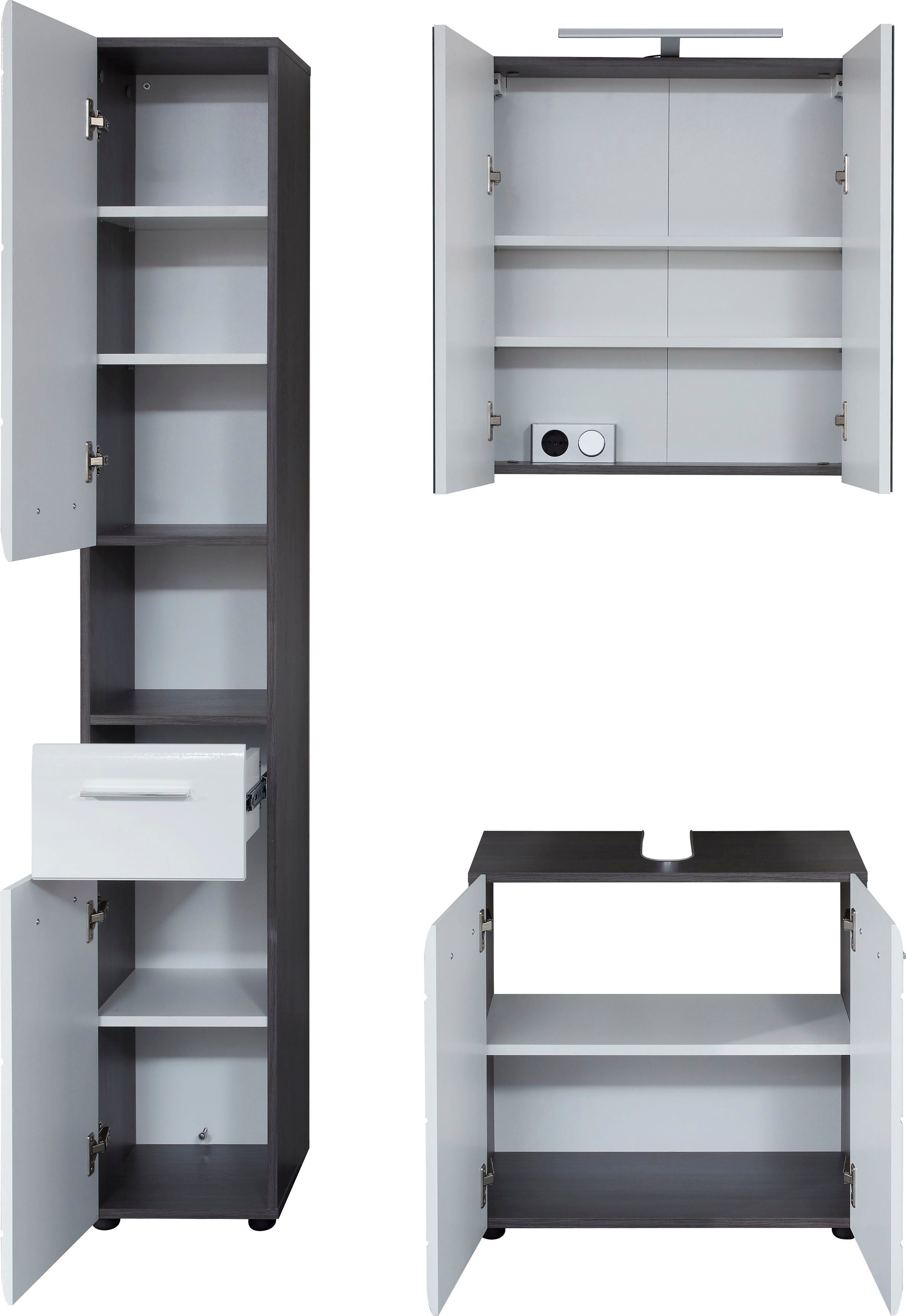 INOSIGN Badkamerserie Sovana Hoge kast, wastafel en spiegelkast met verlichting (set, 3-delig)