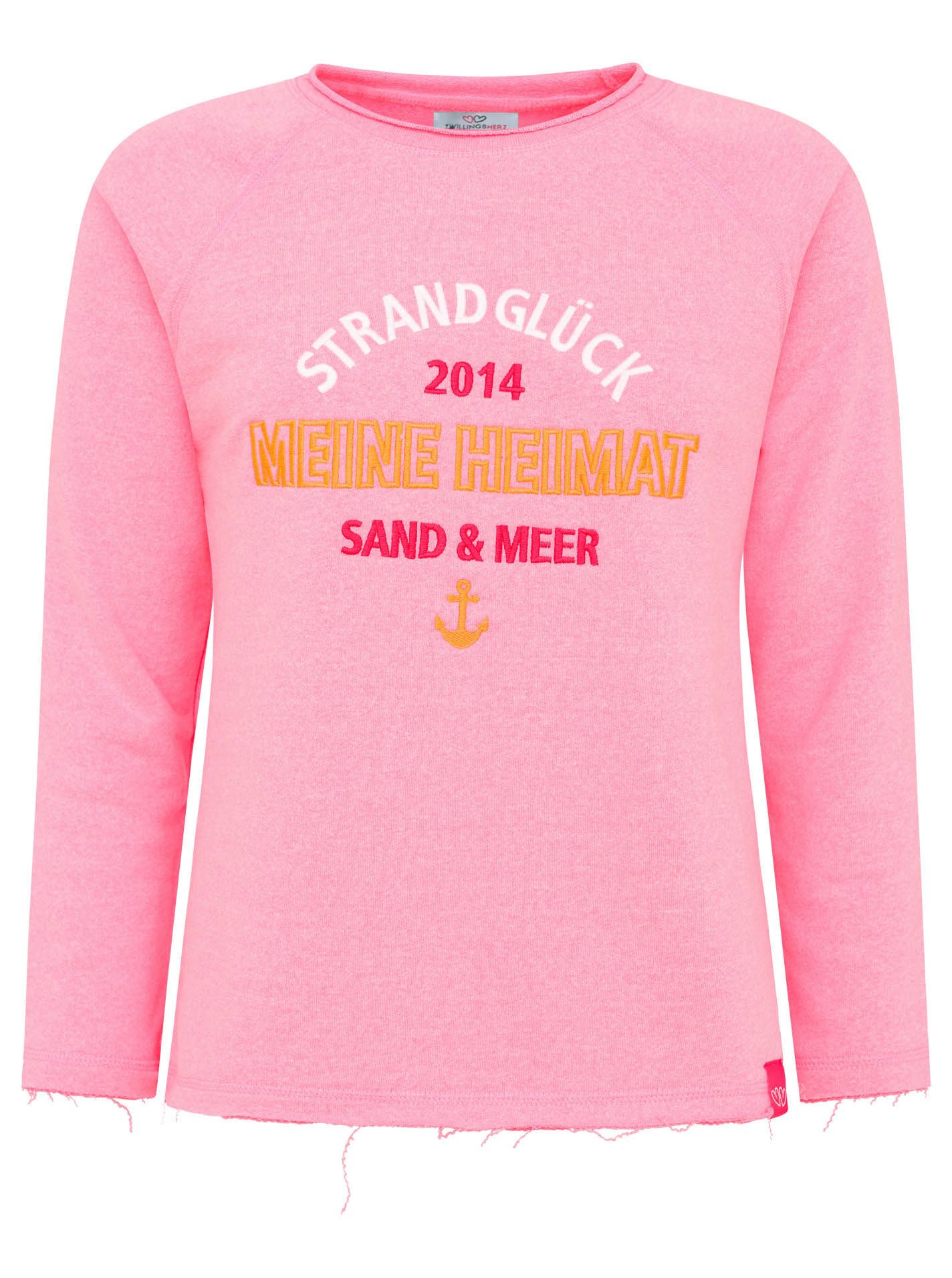 Zwillingsherz Sweater Strandgeluk 2014 met used-look randen en borduursel
