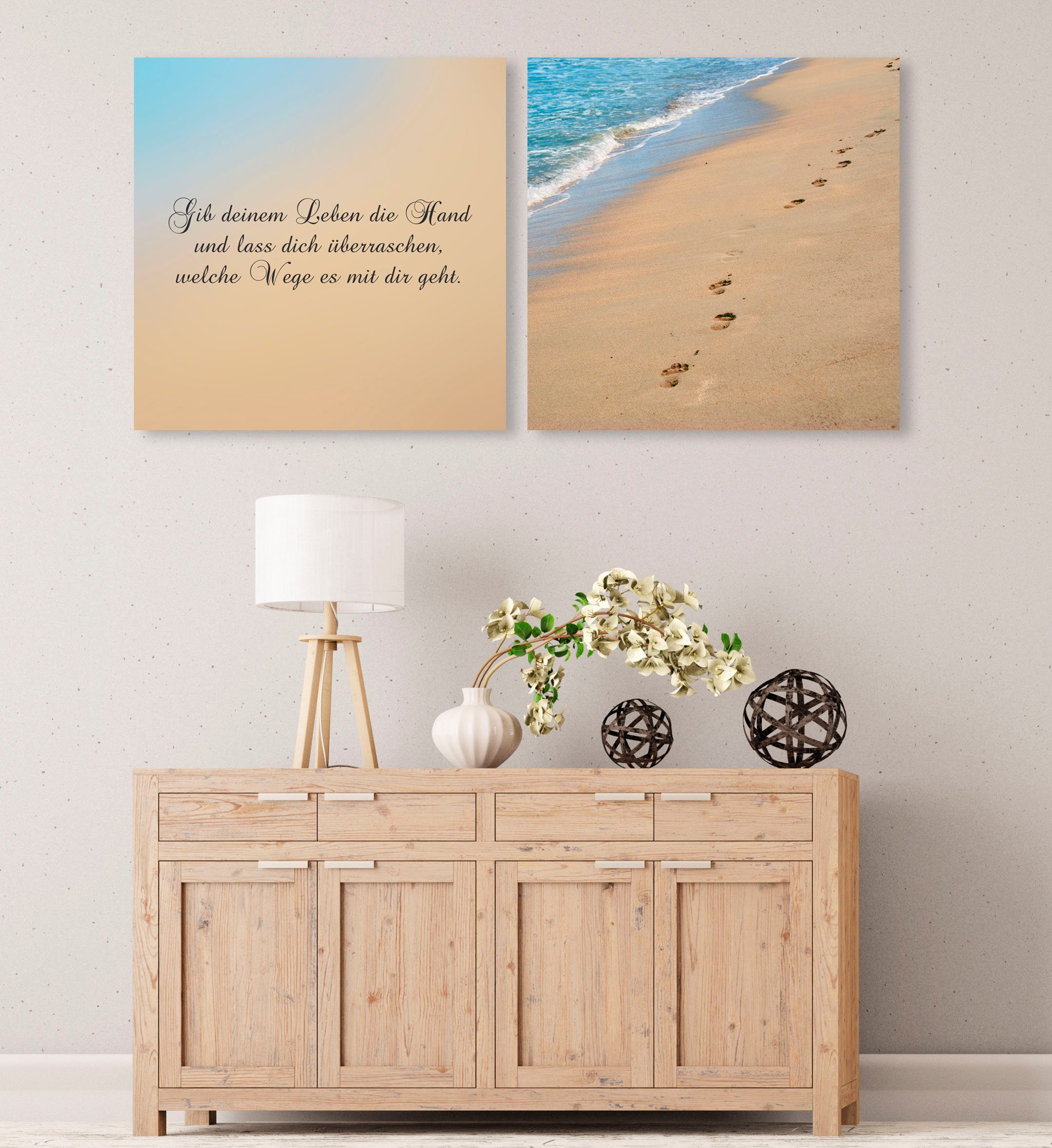 queence Artprint op linnen Wegen Premium canvasstof, handgemaakt in Duitsland, uitspraak, 2-delige set (set)