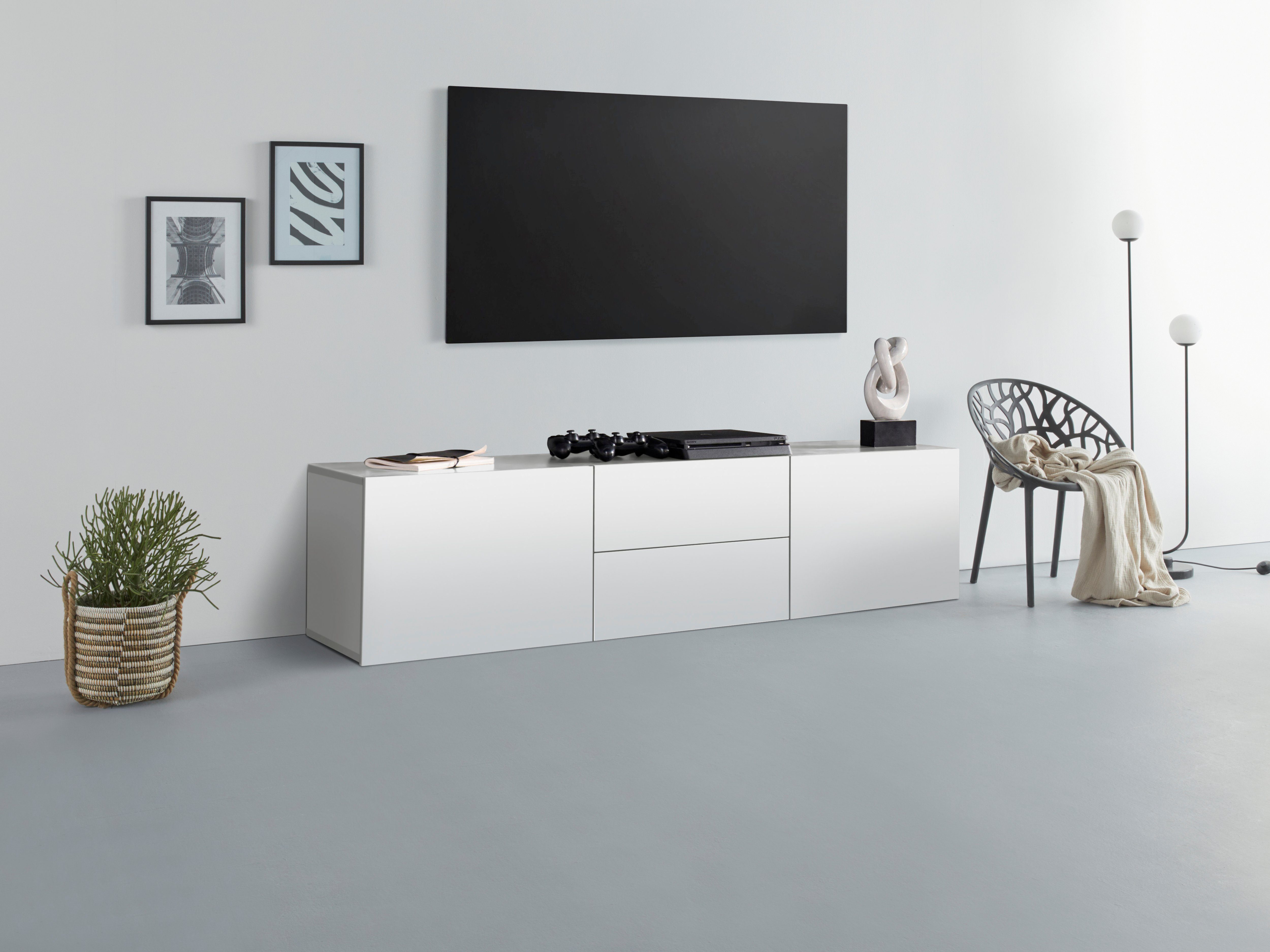 borchardt moebel tv-meubel sophia breedte 139 cm met 2 laden, staand en hangend wit