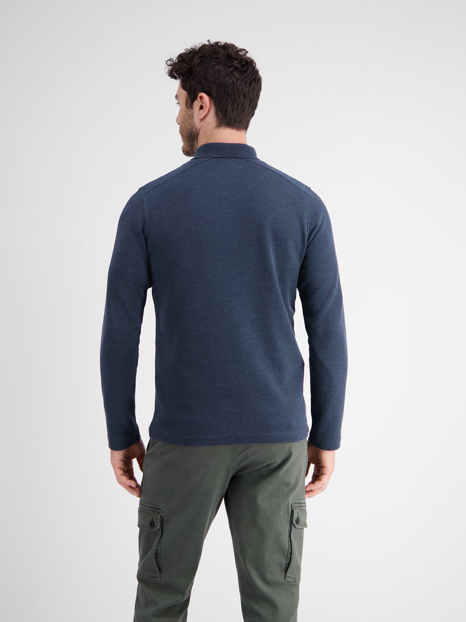 Lerros Sweatshirt LERROS lange mouw polo, effen wafelpiqué