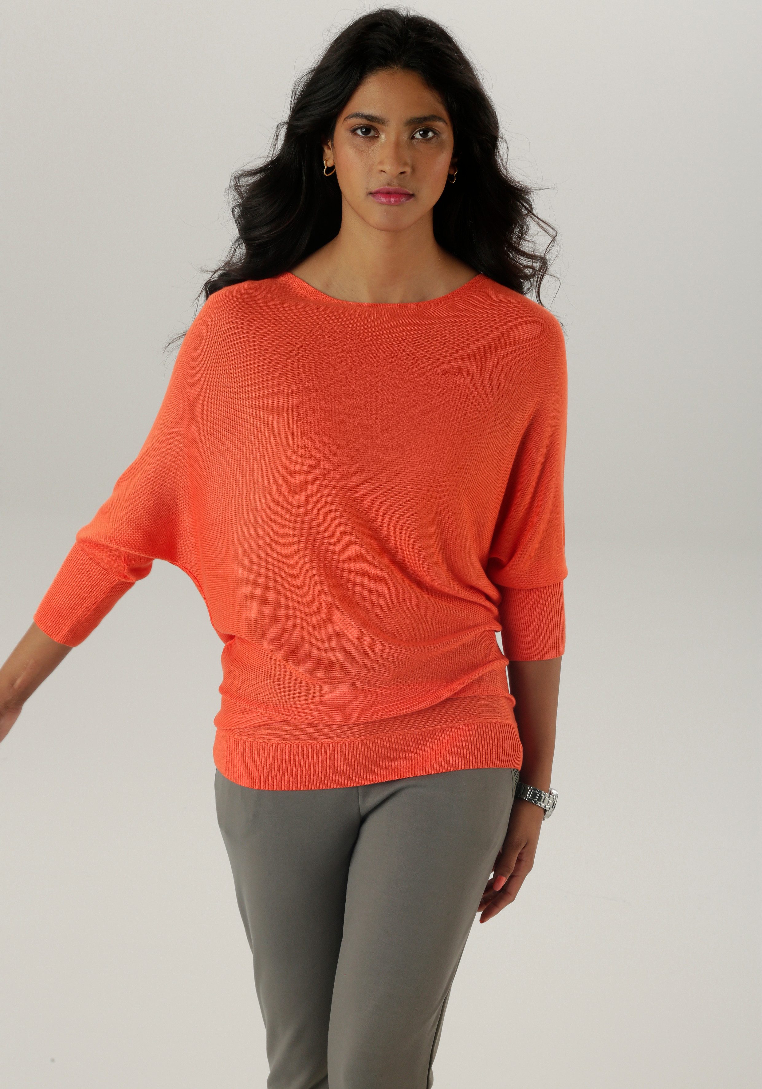 Aniston SELECTED Gebreide trui met boothals - nieuwe collectie dames truien maat 44 oranje