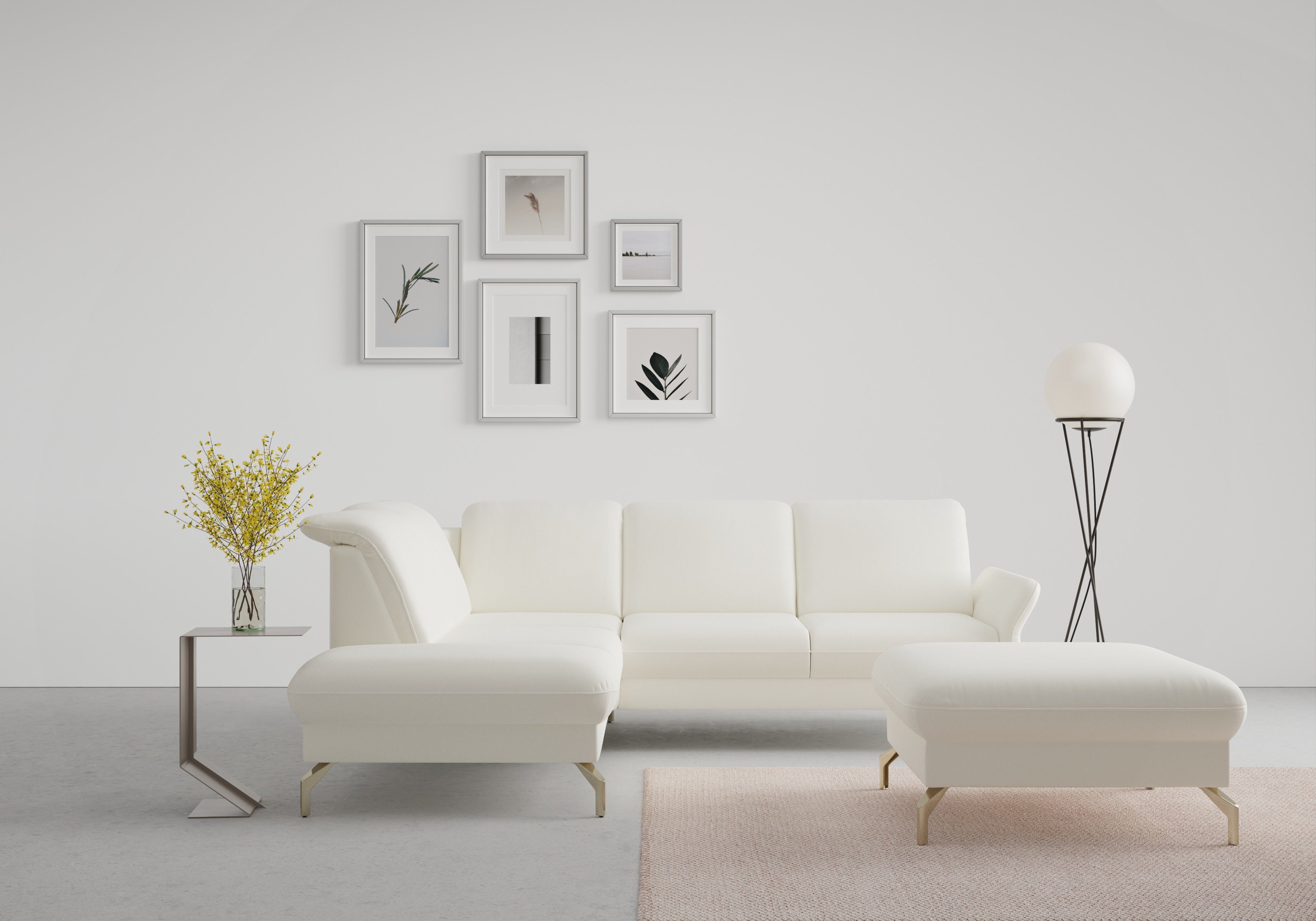 Sit&more Hoekbank Fashion L-vorm naar keuze met verstelbare hoofdsteun, uittrekzitting, motorisch, nikkel poten
