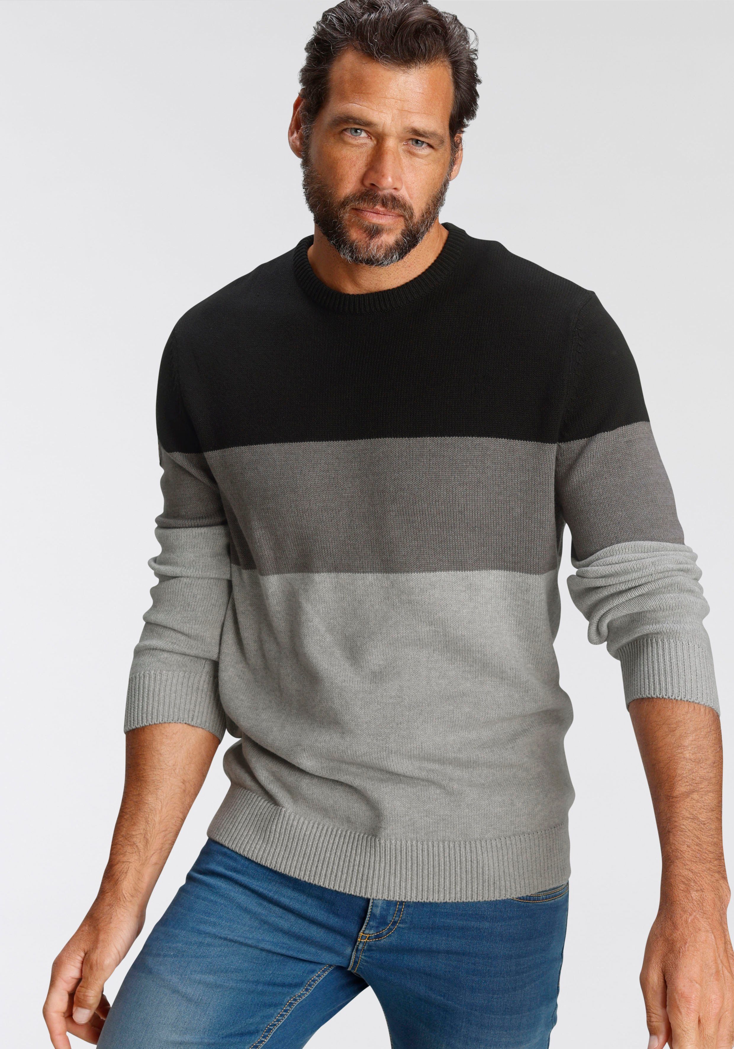 Man's World Trui met ronde hals Tot maat 5 XL met blokstrepen