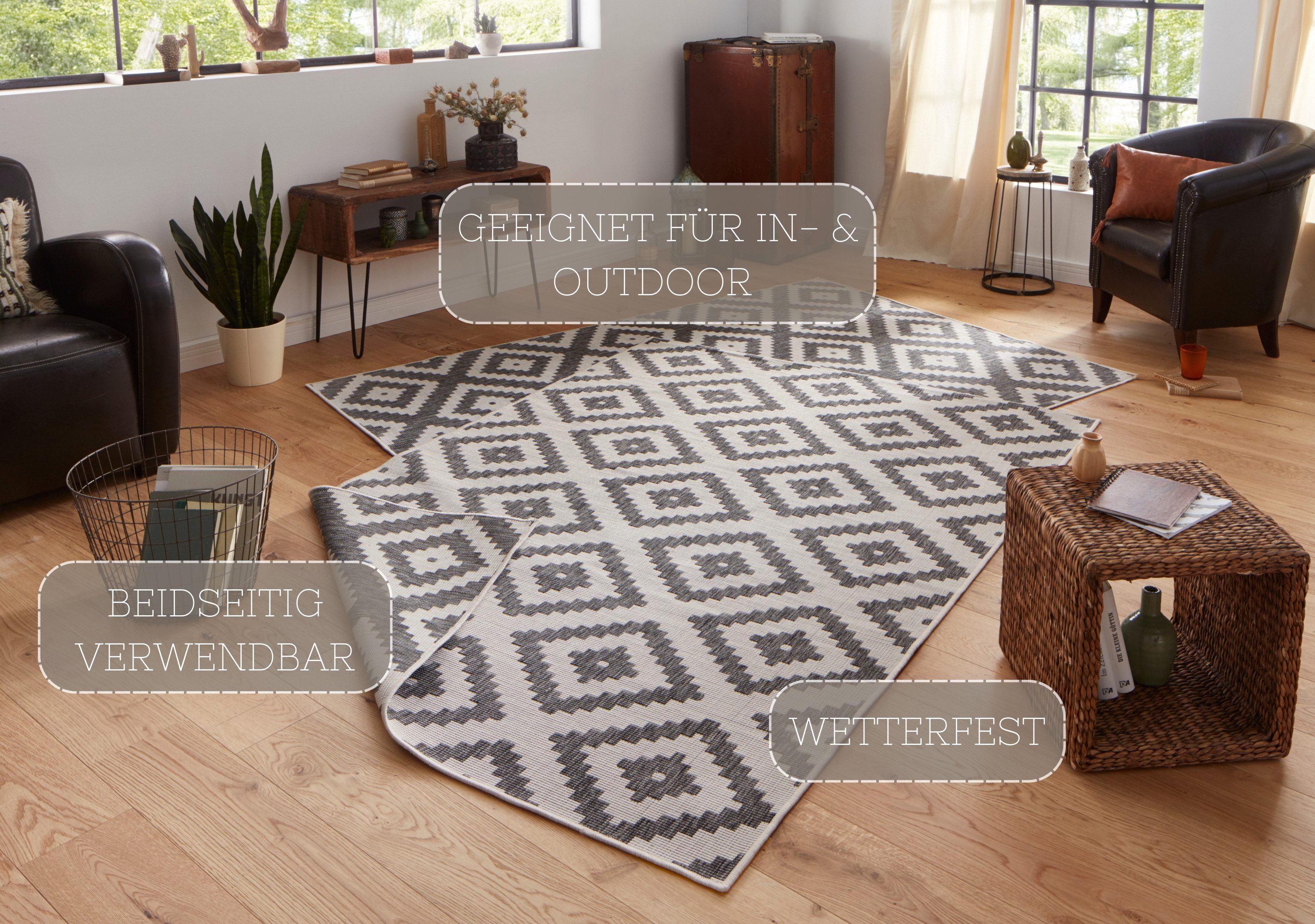 NORTHRUGS Vloerkleed Malta tweezijdig te gebruiken kleed Binnen- en buitengebruik, weerbestendig, balkon, terras, ruit, loper, woonkamer