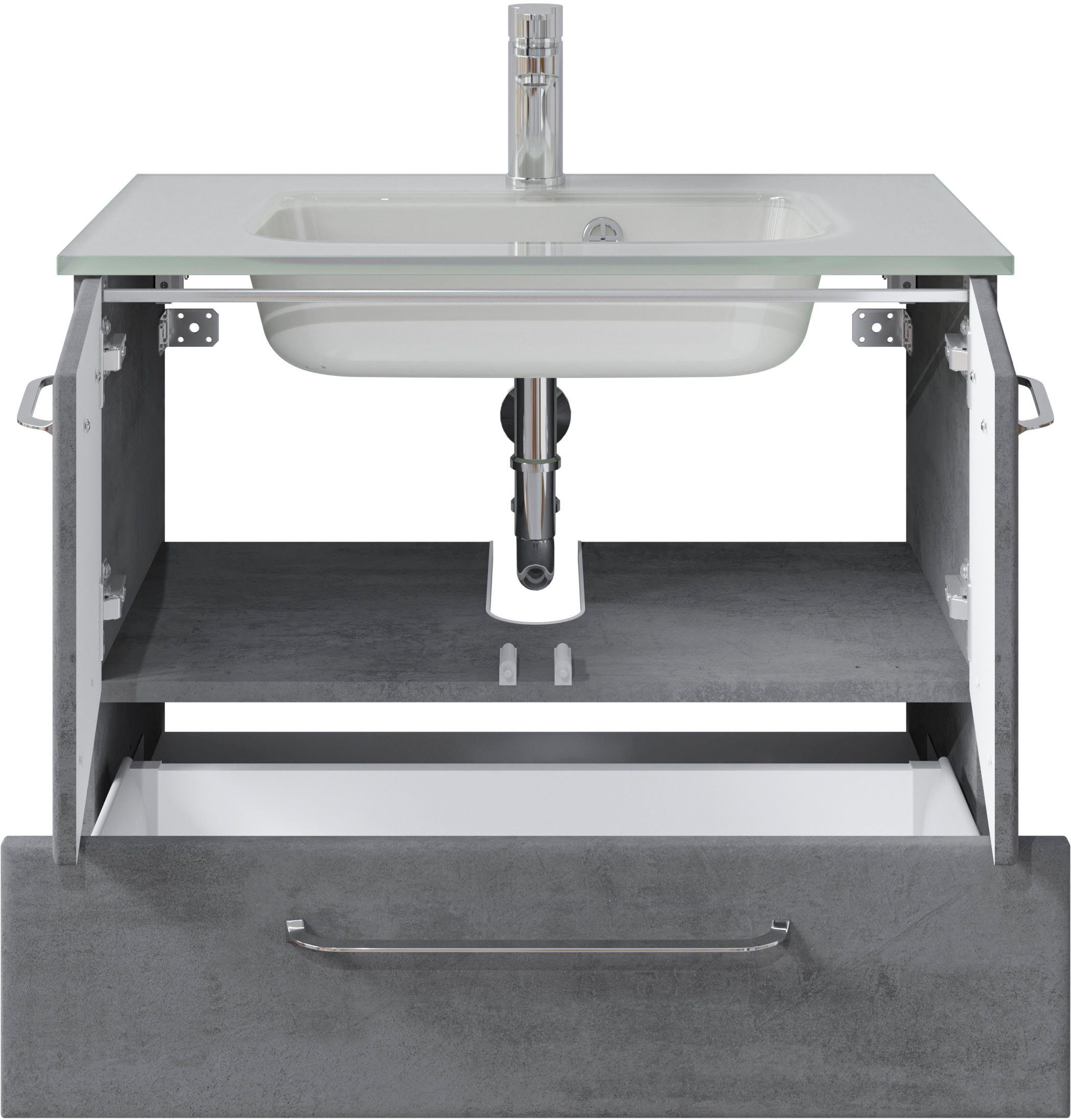 Saphir Badkamerserie Quickset 945 glazen wastafelonderkast met onderkast, 74 cm breed, wastafelmeubel (1 stuk)