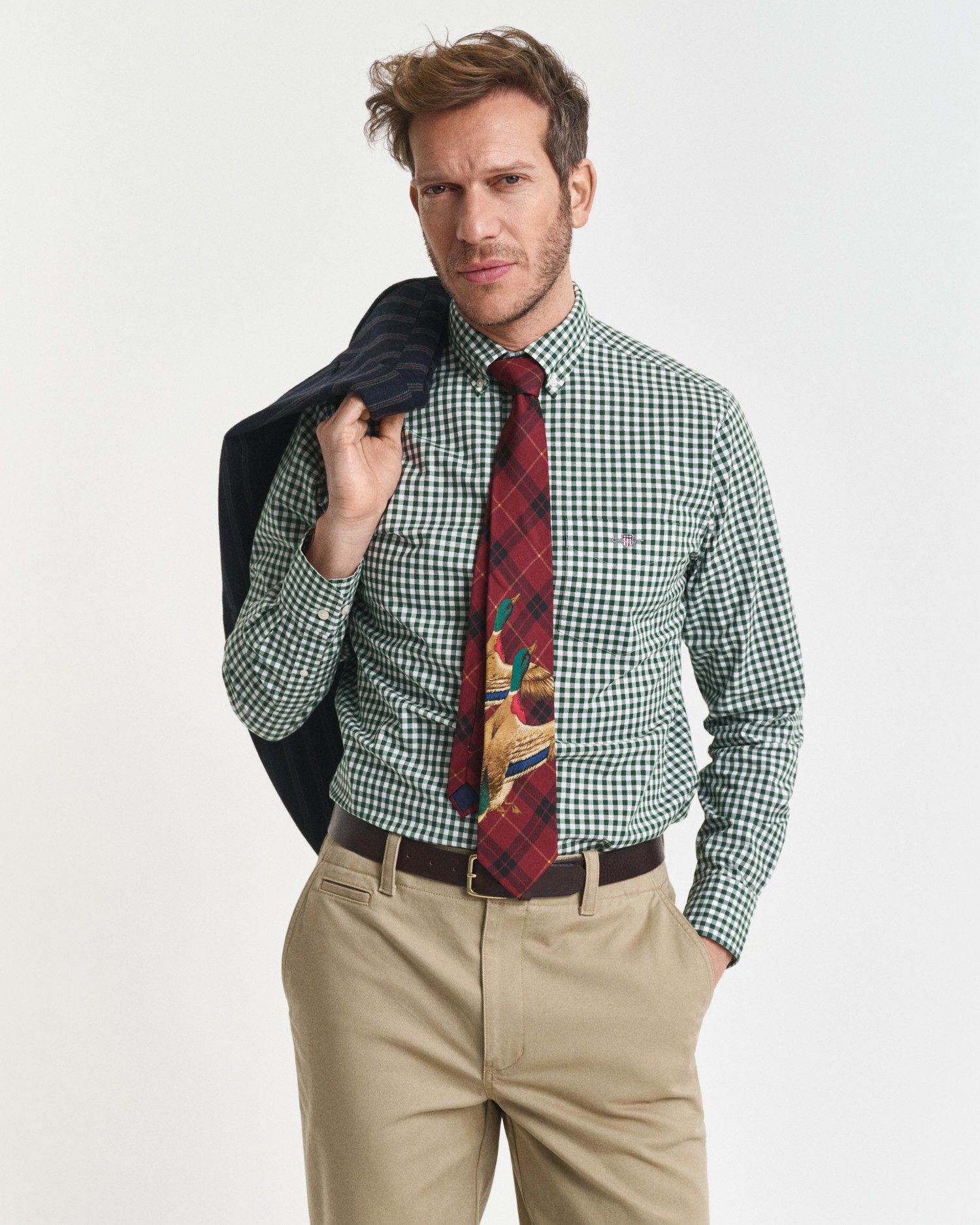 Gant Overhemd met lange mouwen REG POPLIN GINGHAM SHIRT met logoborduursel op borsthoogte