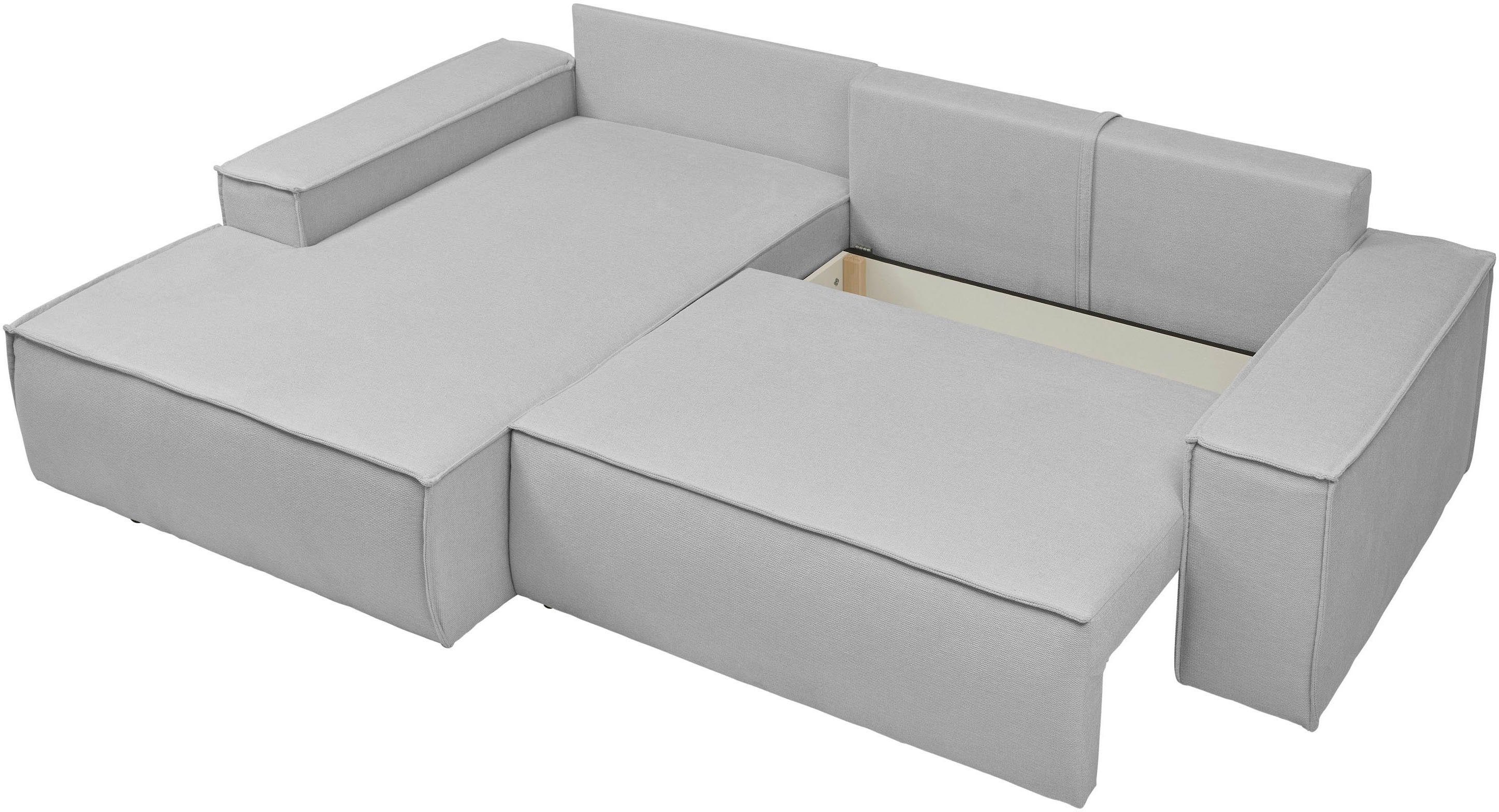 andas Hoekbank Finnley slaapbank 267 cm in Bouclé, fijne structuur en cord, L-vorm