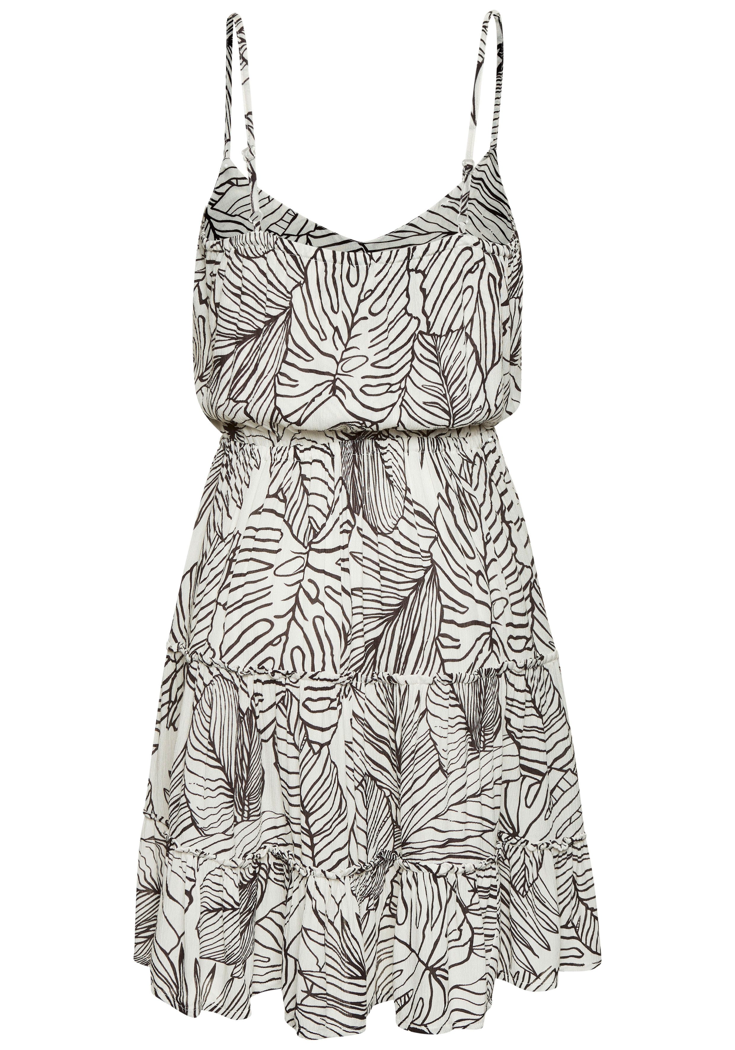 s.Oliver RED LABEL Beachwear Zomerjurk met volantskirt, schouderjurk met alloverprint en v-hals