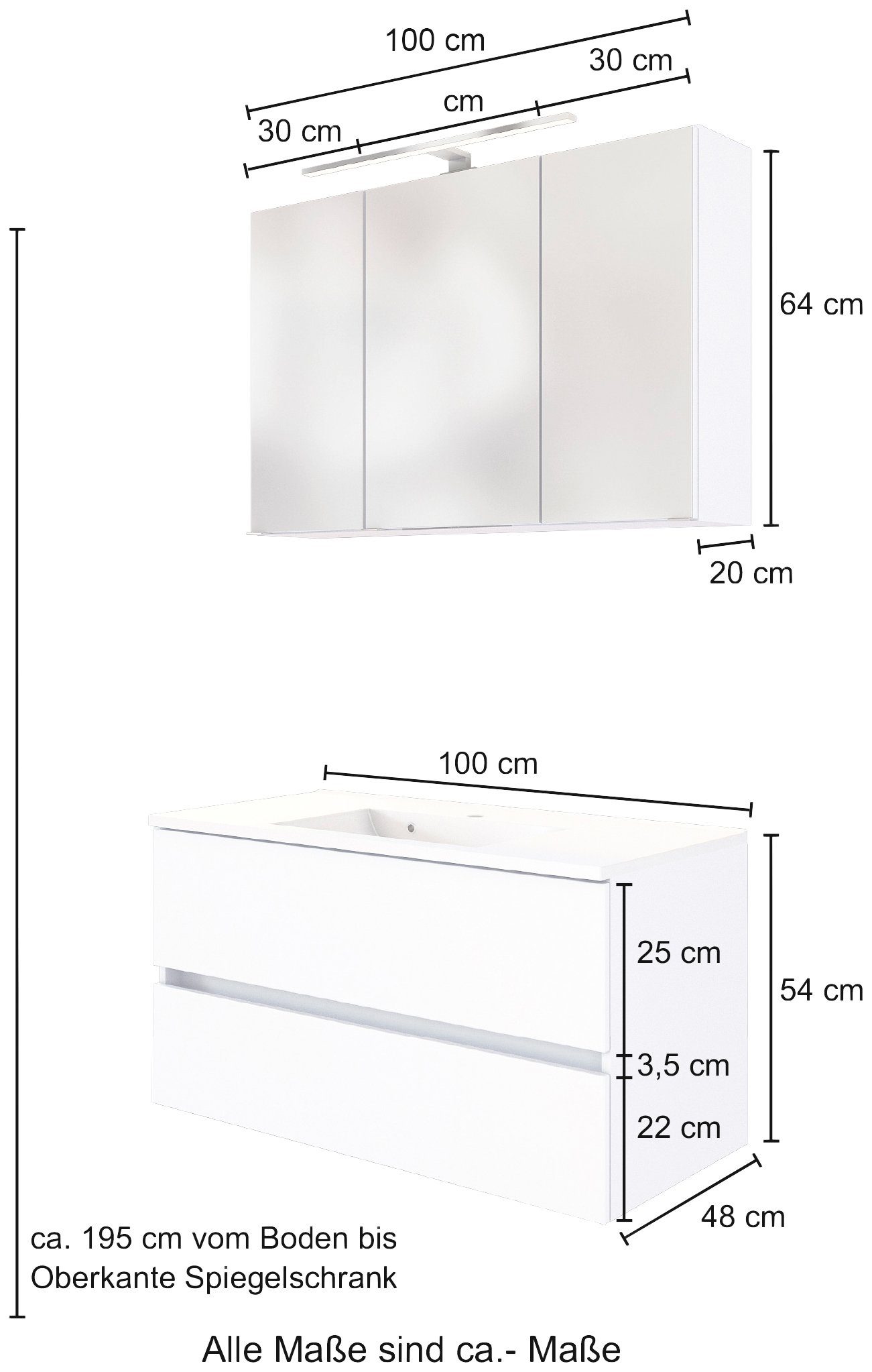 welltime Badmeubelset Baabe Breedte 100 cm, soft-closefunctie (set, 2 stuks)