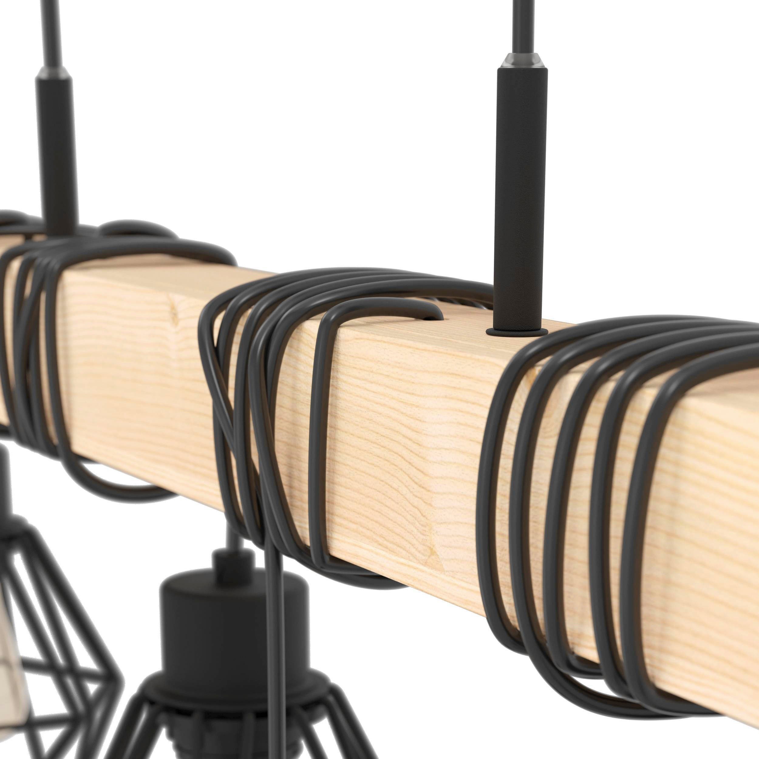 EGLO Hanglamp TOWNSHEND 5 Vintage hanglamp, Industrial, retro lamp van staal en hout, E27