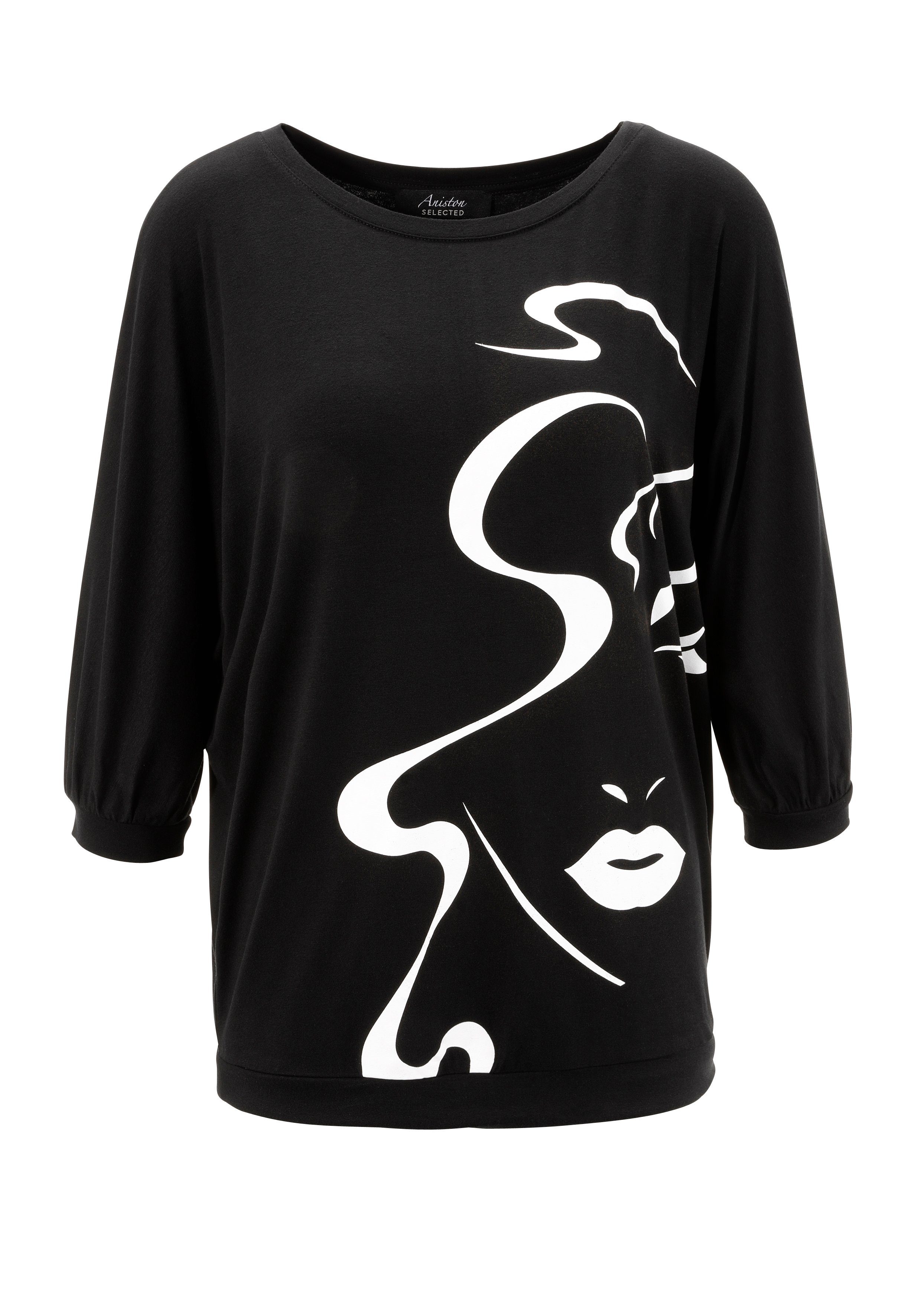 Aniston SELECTED Shirt met vleermuismouwen met abstract gezichtdruk