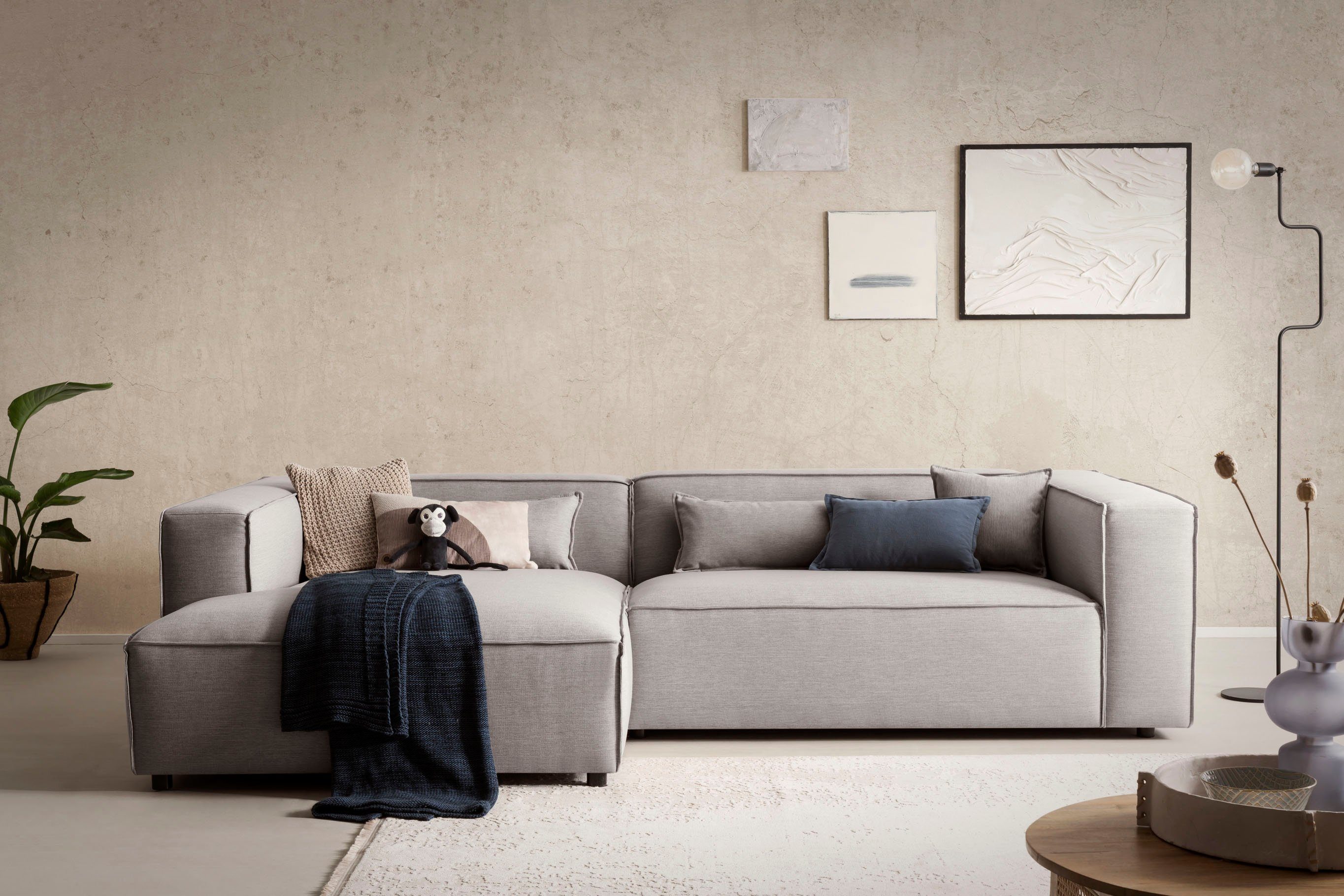 LeGer Home by Lena Gercke Hoekbank PIARA XXL, Big-sofa in cord of linnenlook, L-vorm, met biesnaad