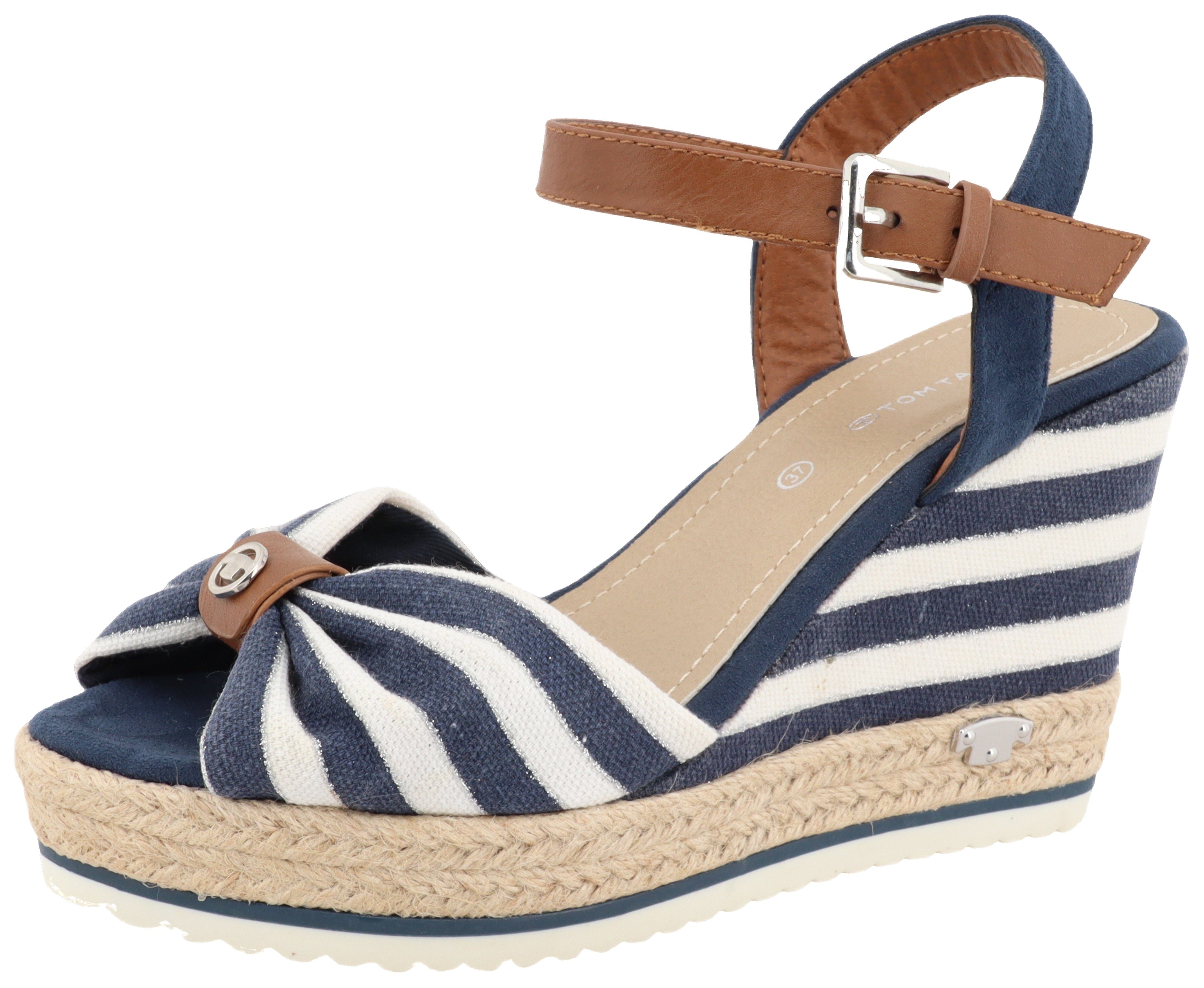 Tom Tailor Highheel sandaaltjes Valeria , zomerschoen, sandaal, sleehak, in streep-look dames sandalen met hoge hak maat 40 EU blauw