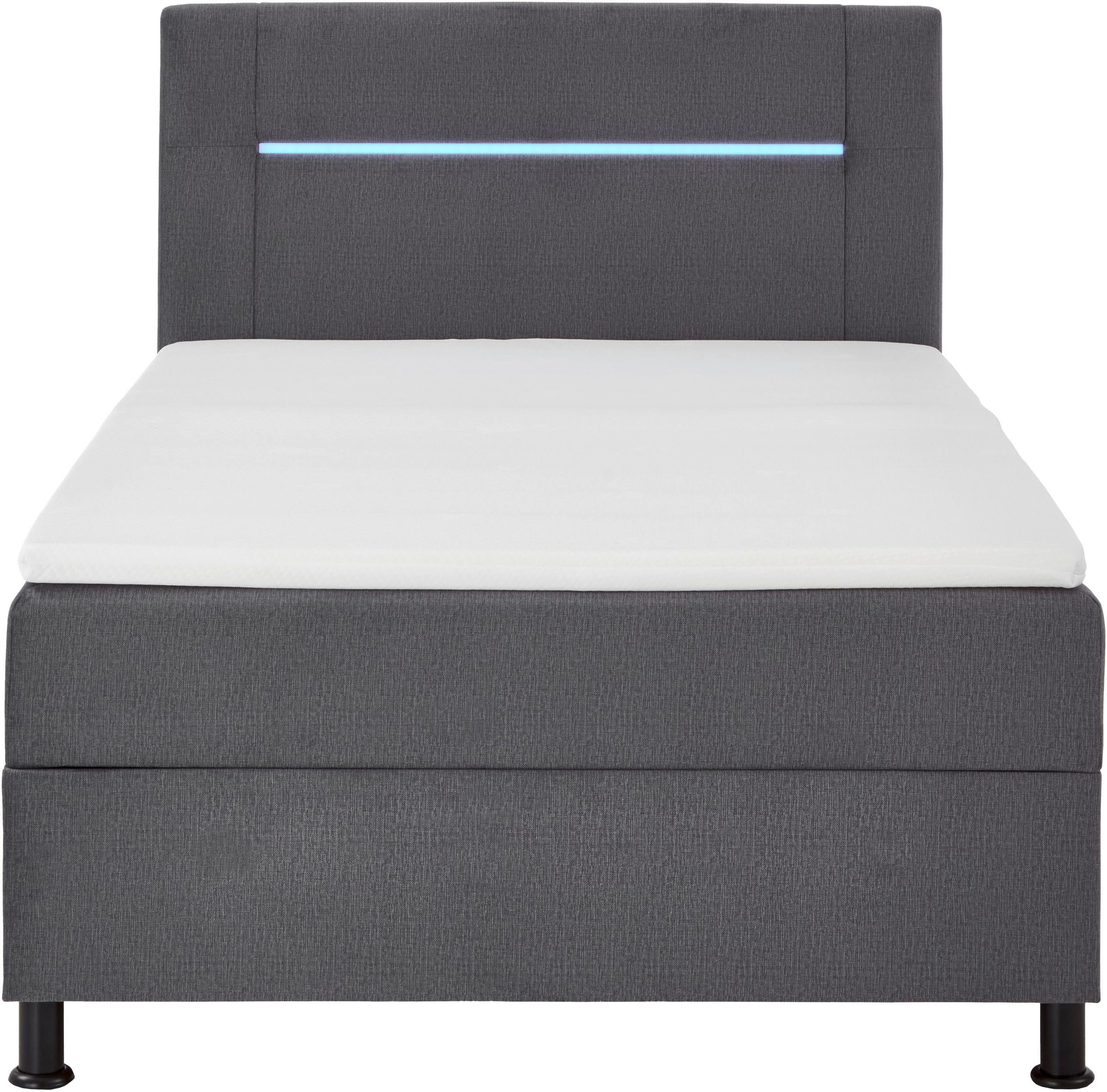 INOSIGN Boxspring Escalon LED met opbergruimte, inclusief topper, LED-lichtstrip in het hoofdeinde