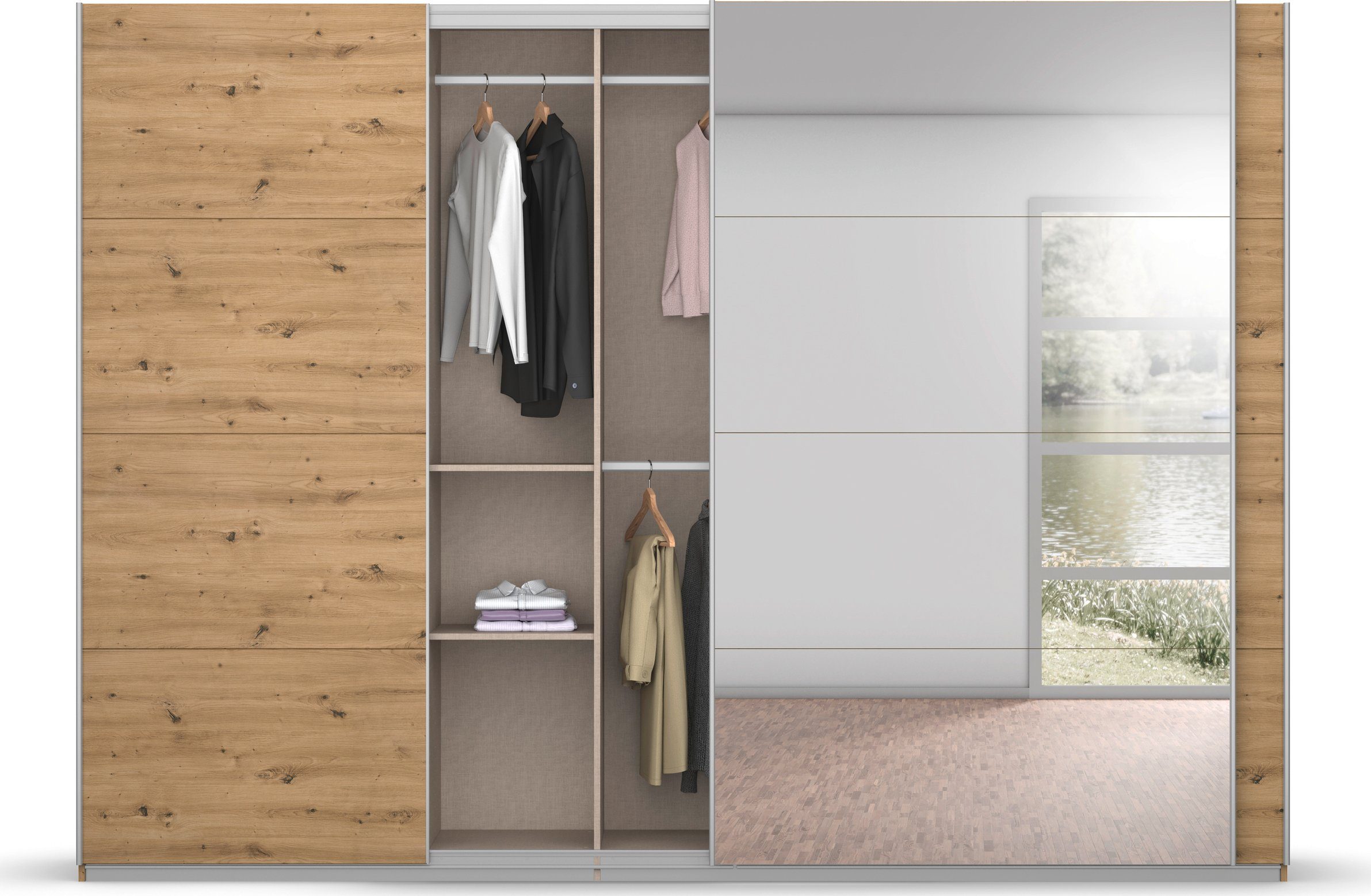 rauch Zweefdeurkast Kledingkast kast garderobe BESTSELLER KOLUNA met spiegel inclusief 2 binnenladen en extra legplanken made in germany