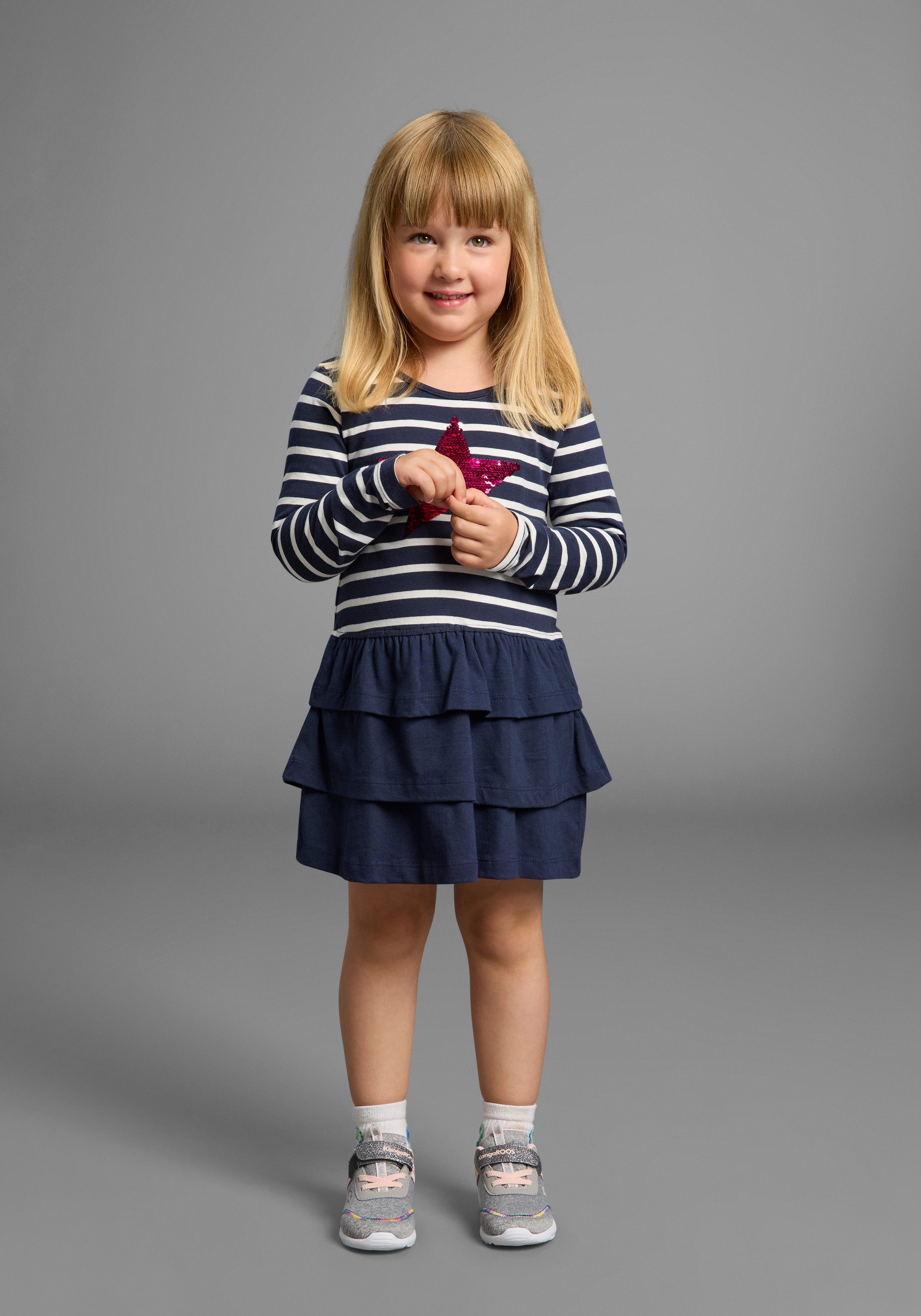 KIDSWORLD Jerseyjurk Voor kleine meisjes voor feesten en speciale gelegenheden, knie-vrije lengte, modieuze stijl