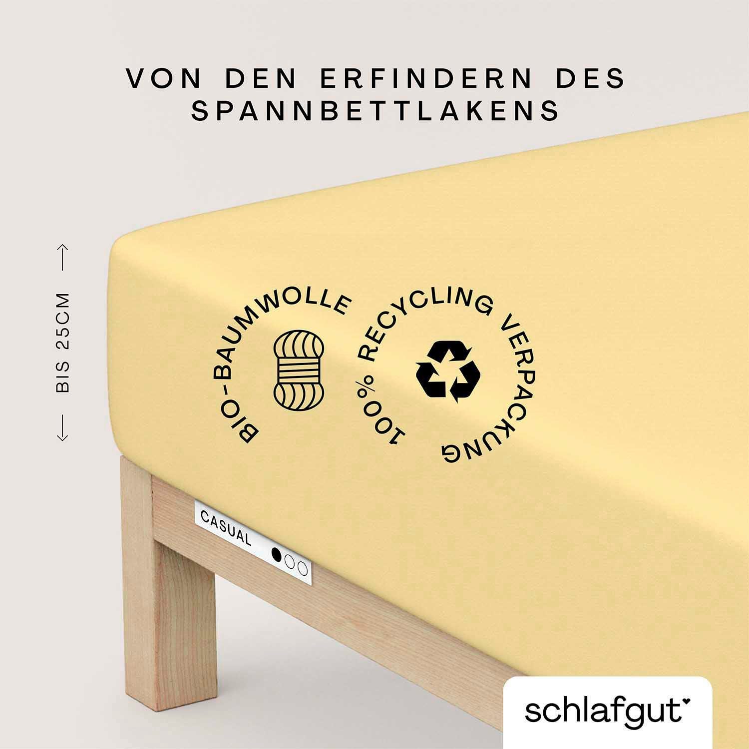 Schlafgut Hoeslaken CASUAL o.a. in maat 90x200, 140x200 of 180x200 cm, 100% biologisch katoen Dekbedovertrek voor matrassen tot 25 cm hoogte, betrouwbaar, duurzaam, zacht (1 stuk)
