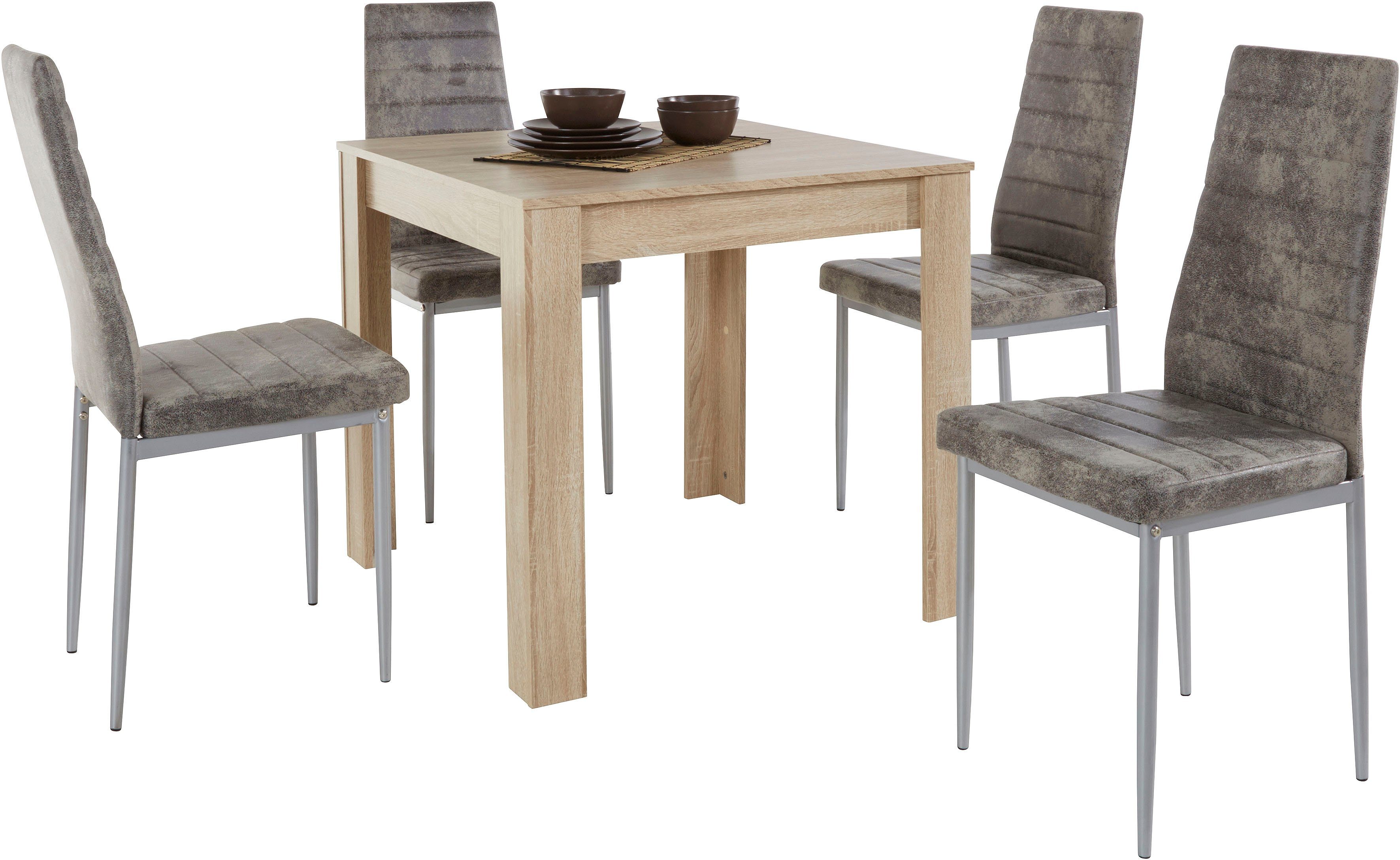 my home Eethoek 0 met eettafel lynn, breedte 80 cm en 4 x stoel kate (set, 5-delig)