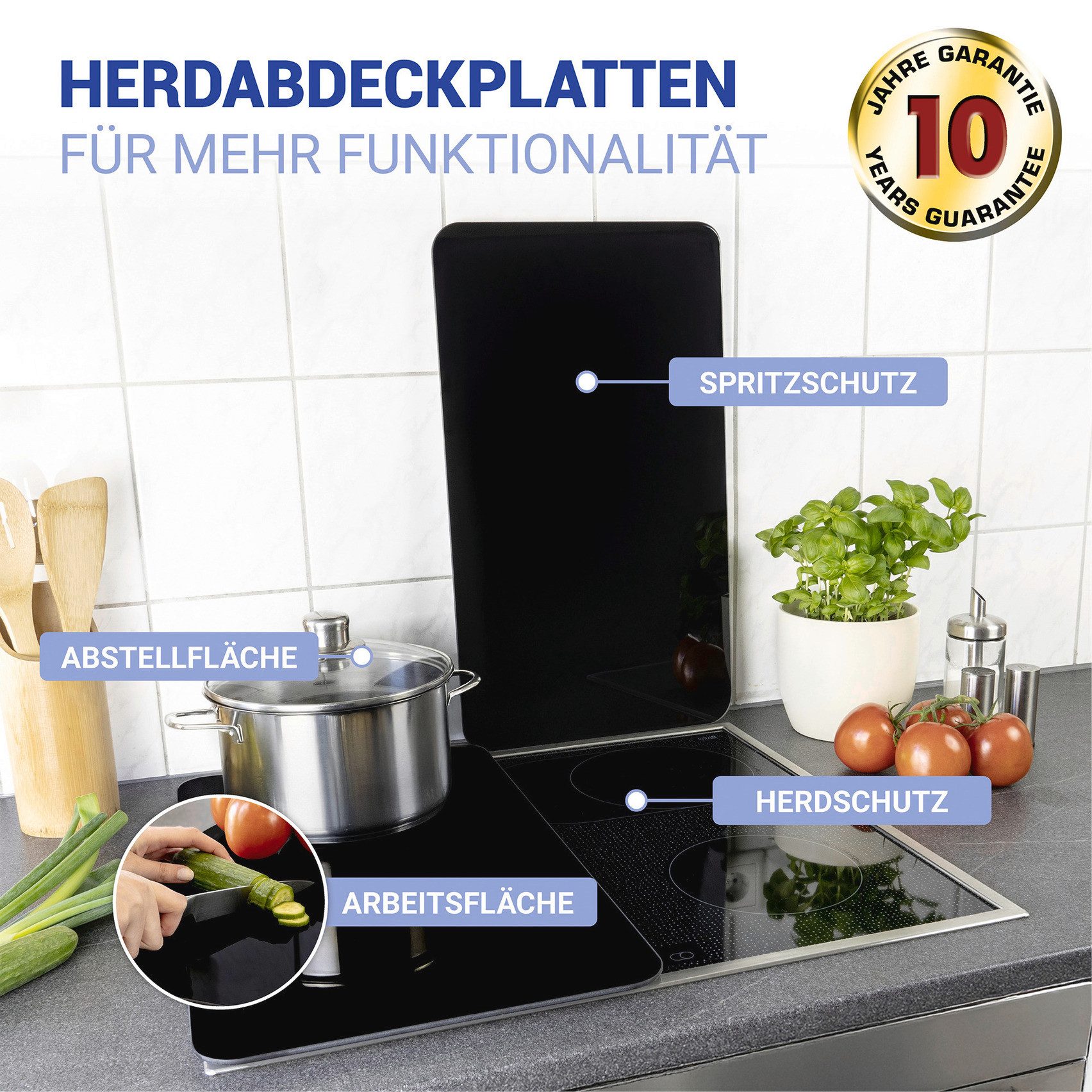 WENKO Kookplaatdeksel Universal Model Schwarz Kookplaatafdekking voor alle soorten kookplaten, krasvast, met antislipvoetjes (set, 2-delig)
