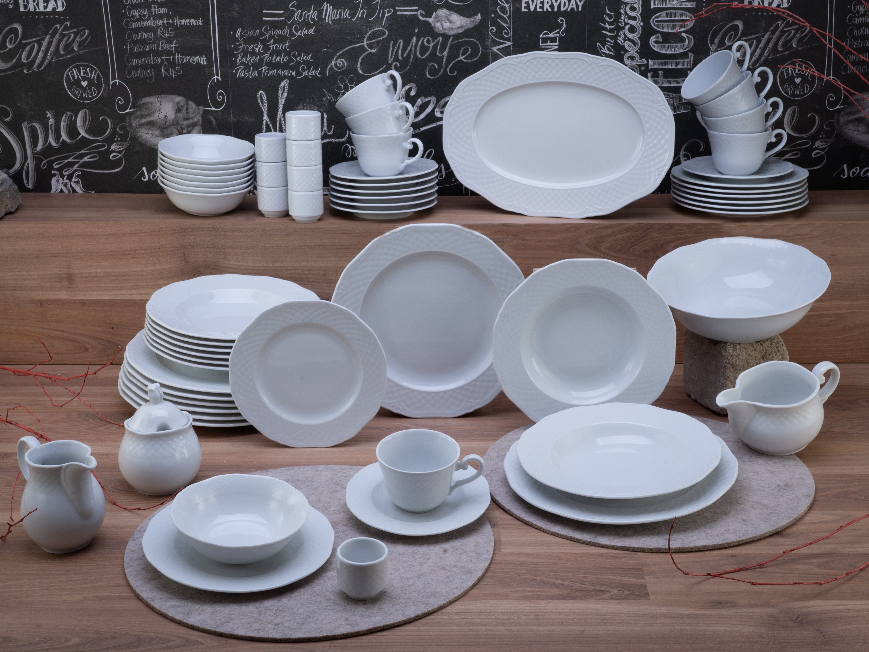 CreaTable Combi-servies Servies-set Arianne Servies, wit, klassiek, 61 delen, voor 8 personen (set, 61-delig)
