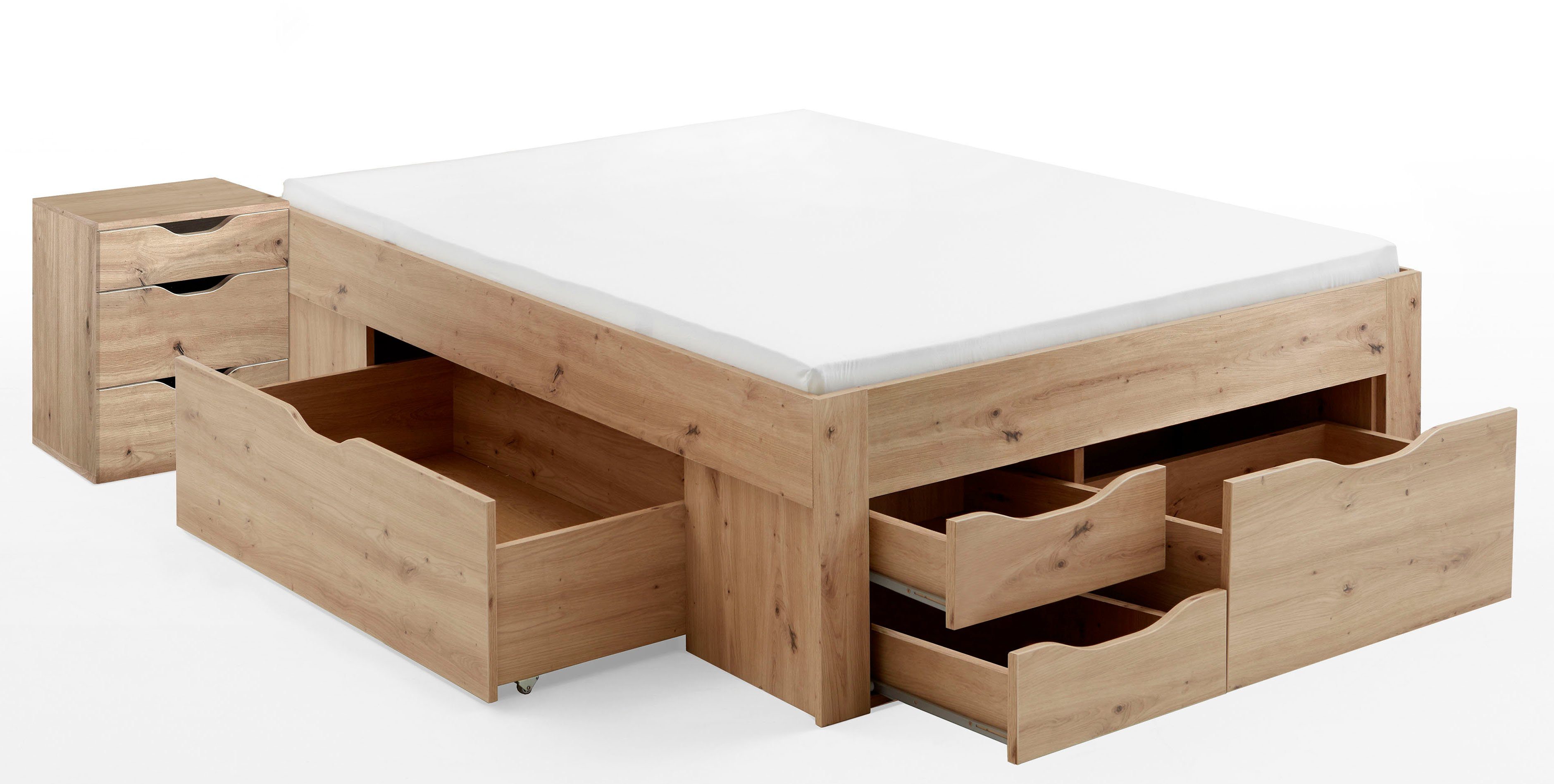 Relita Ledikant met bergruimte met laden en matras, 2 breedten, 2 decorkleuren melamine