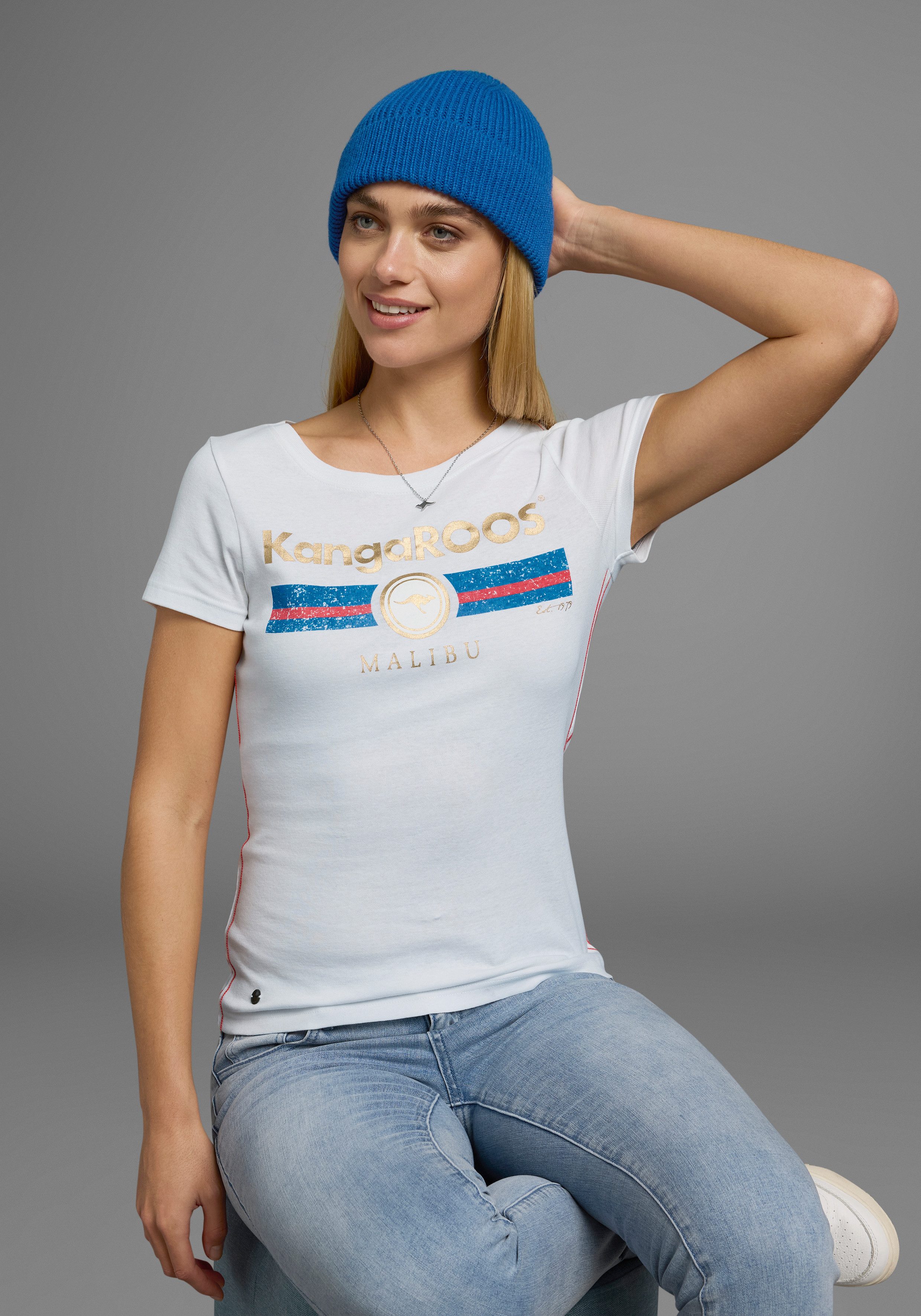 KangaROOS T-shirt Korte mouwen, effen en bedrukt, ronde hals (1-delig)