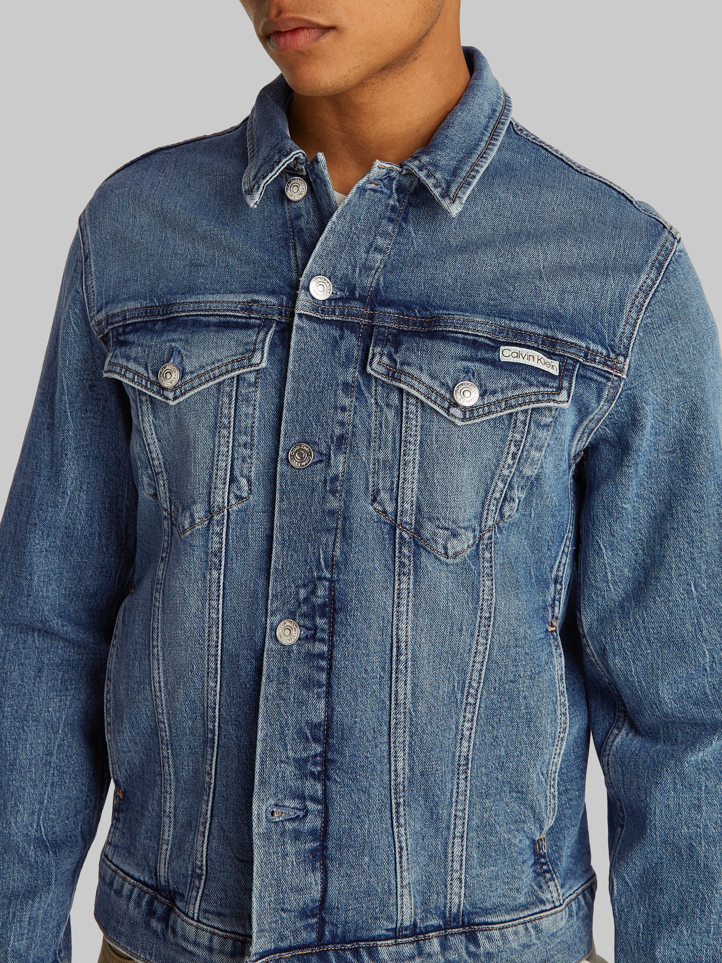 Calvin Klein Jeansjack SLIM DENIM JACKET in donkerblauwe wassing