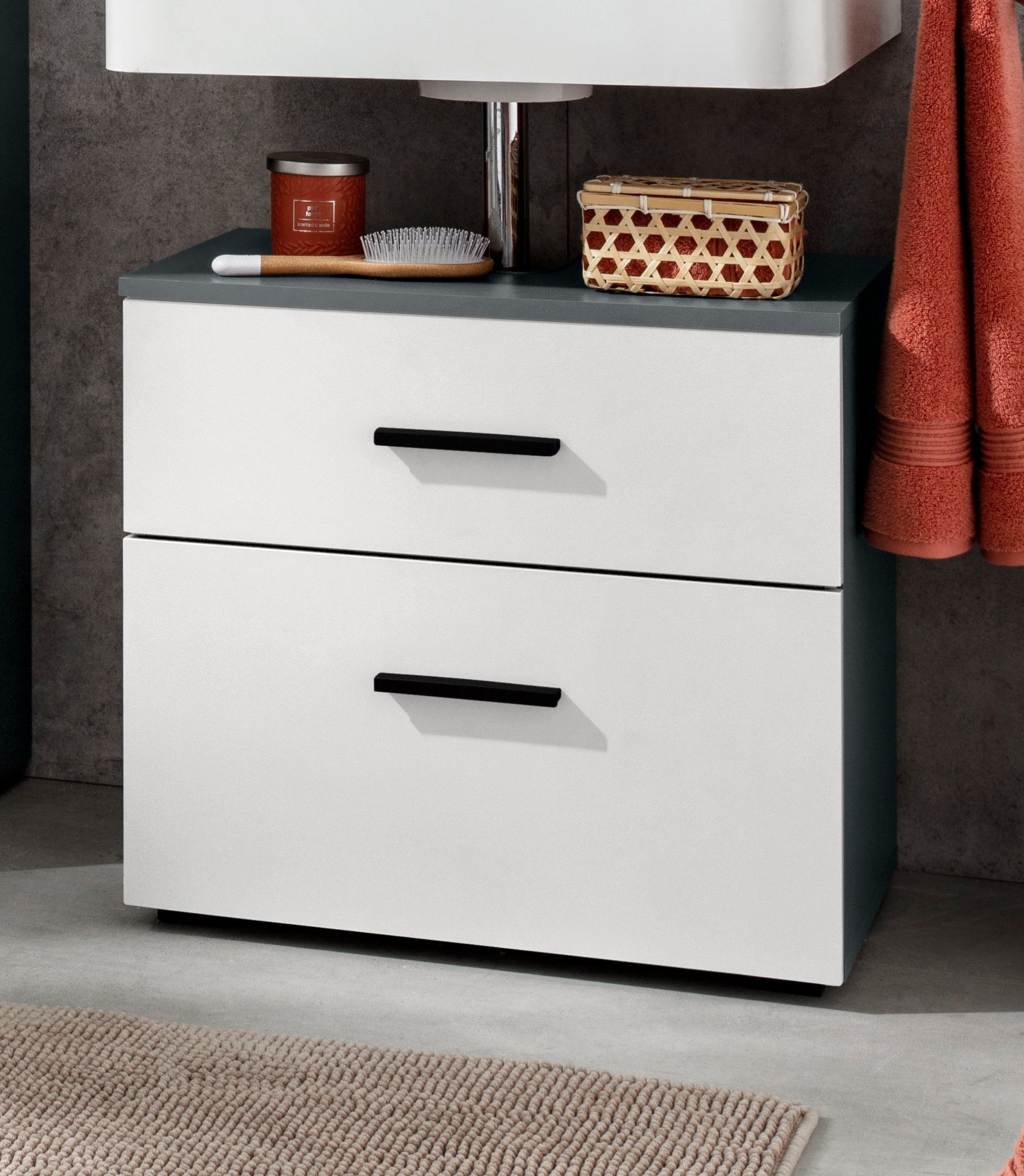 INOSIGN Wastafelonderkast Skara met klep en lade, zwarte grepen, breedte 60 cm, hoogte 55 cm
