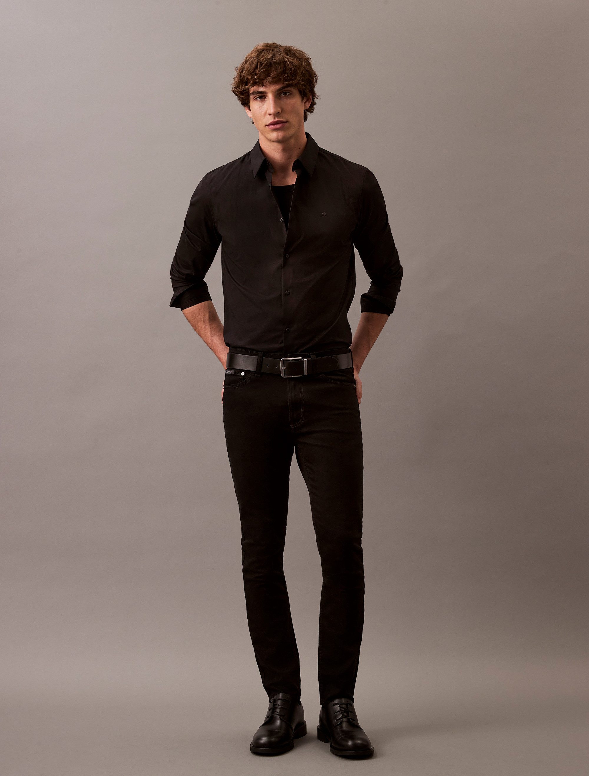 Calvin Klein Overhemd met lange mouwen LONG SLEEVE SOLID STRETCH SLIM SHIRT
