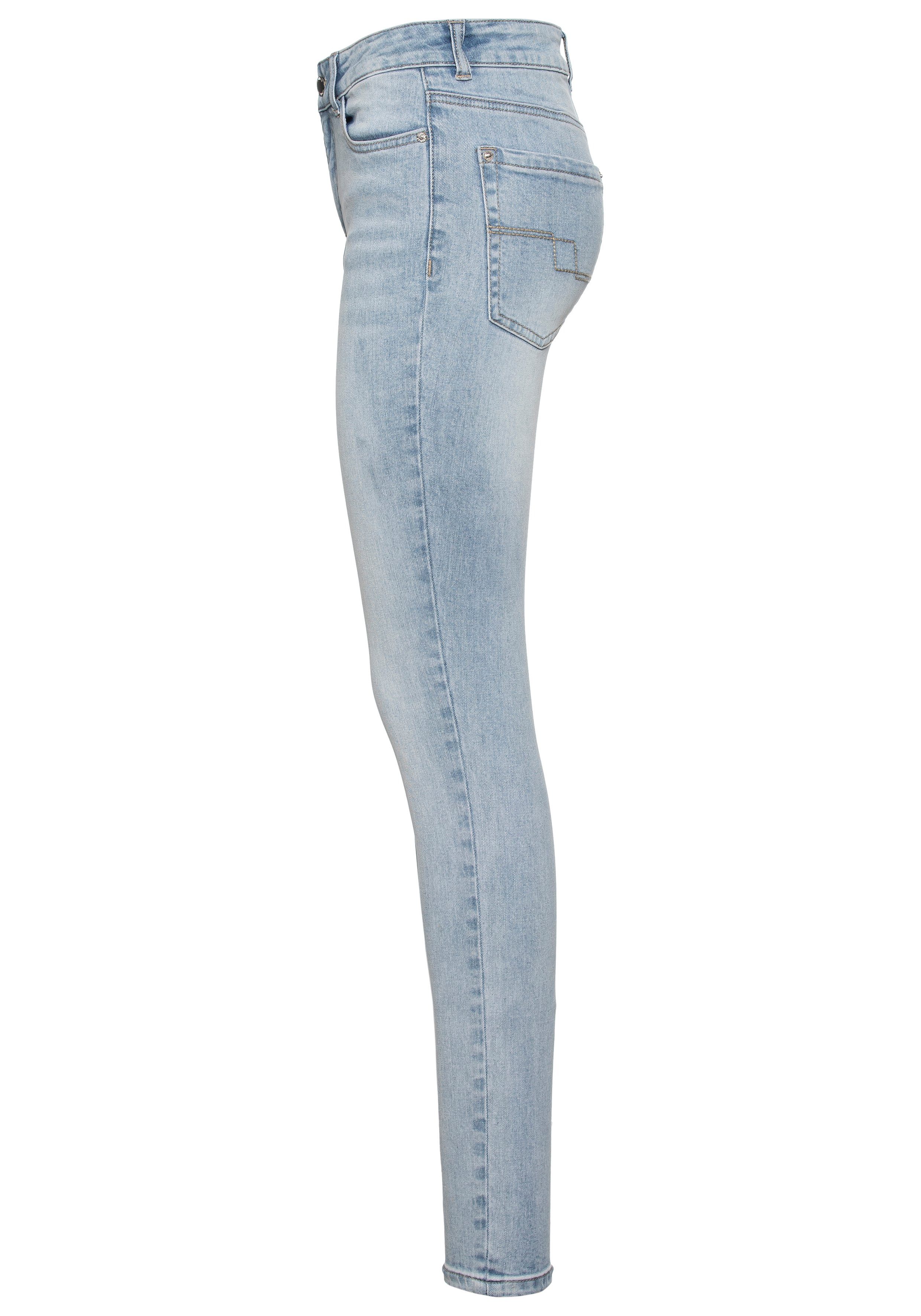HECHTER PARIS Skinny fit jeans hoge taille, enkel-lang, elastische twill-stof, used-wassing
