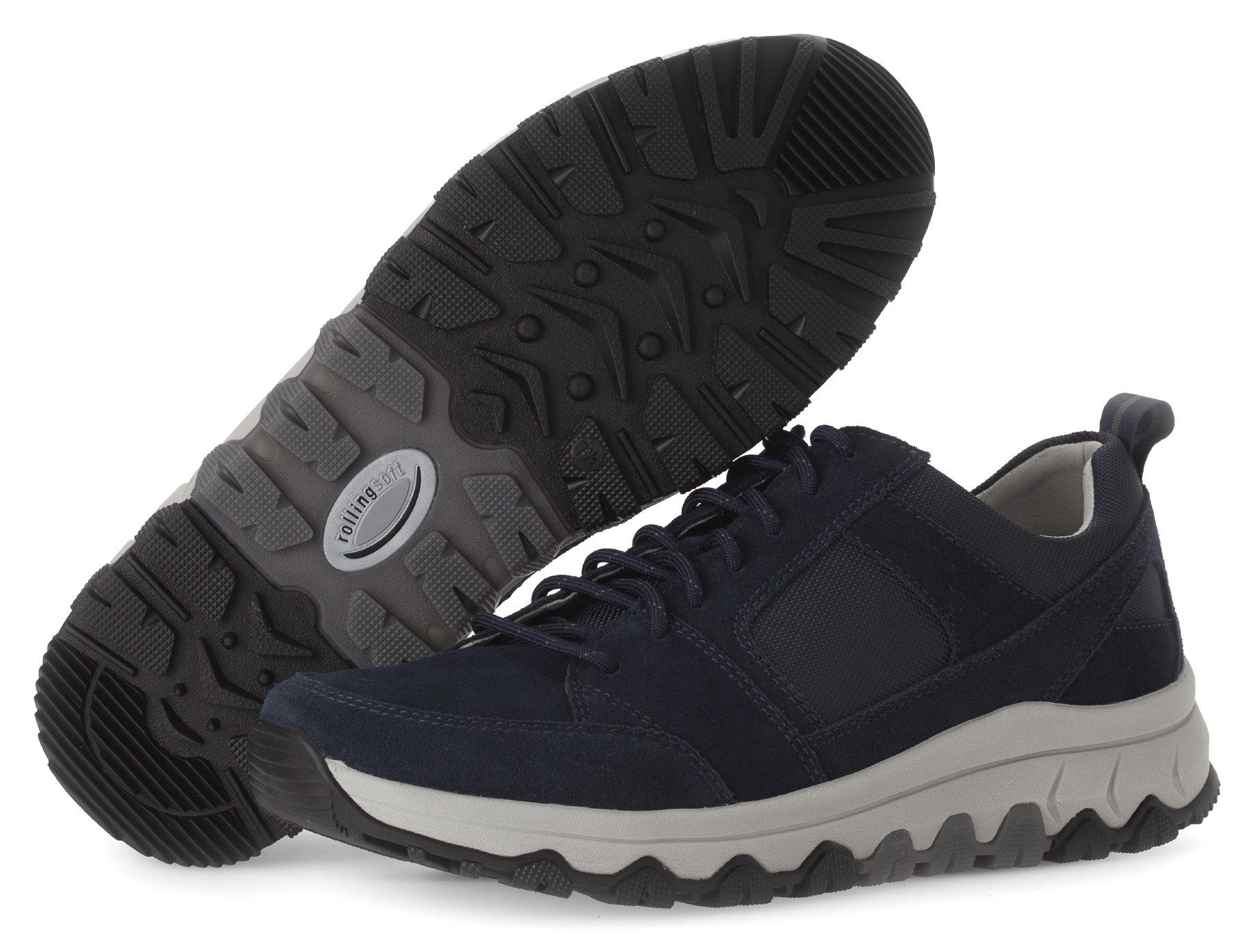 Gabor Rollingsoft Sneakers met sleehak , vrijetijdsschoen, lage schoen, veterschoen met decoratieve stiksels, breedte g
