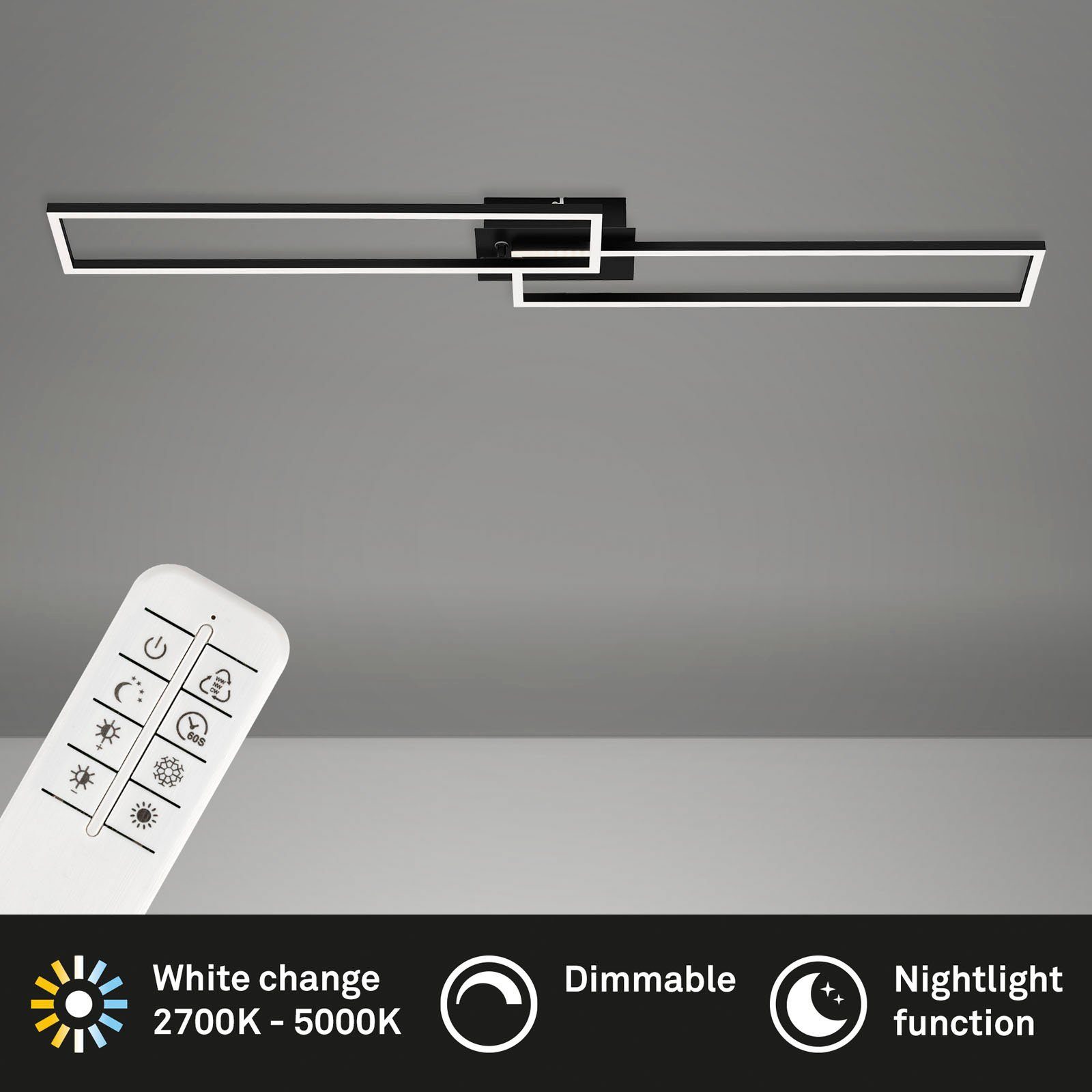 Briloner Leuchten Led-plafondlamp 3145015 FRAME Plafondlamp, 110x24,8x7,8 cm, zwart, 40W, woonkamer, slaapkamer