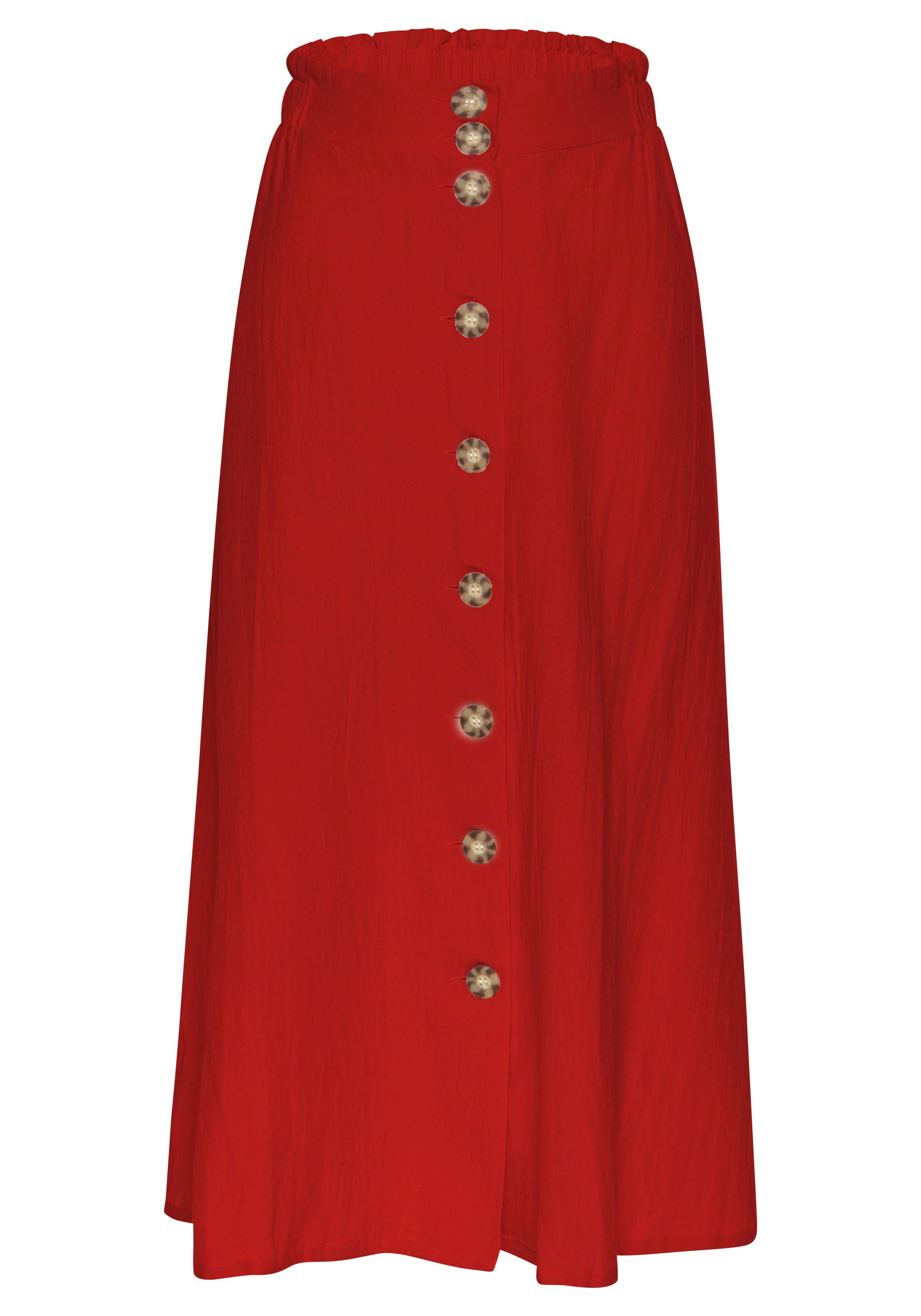 Lascana Zomerrok halflange rok van mix van linnen met knoopsluiting, midi rok, linnen rok
