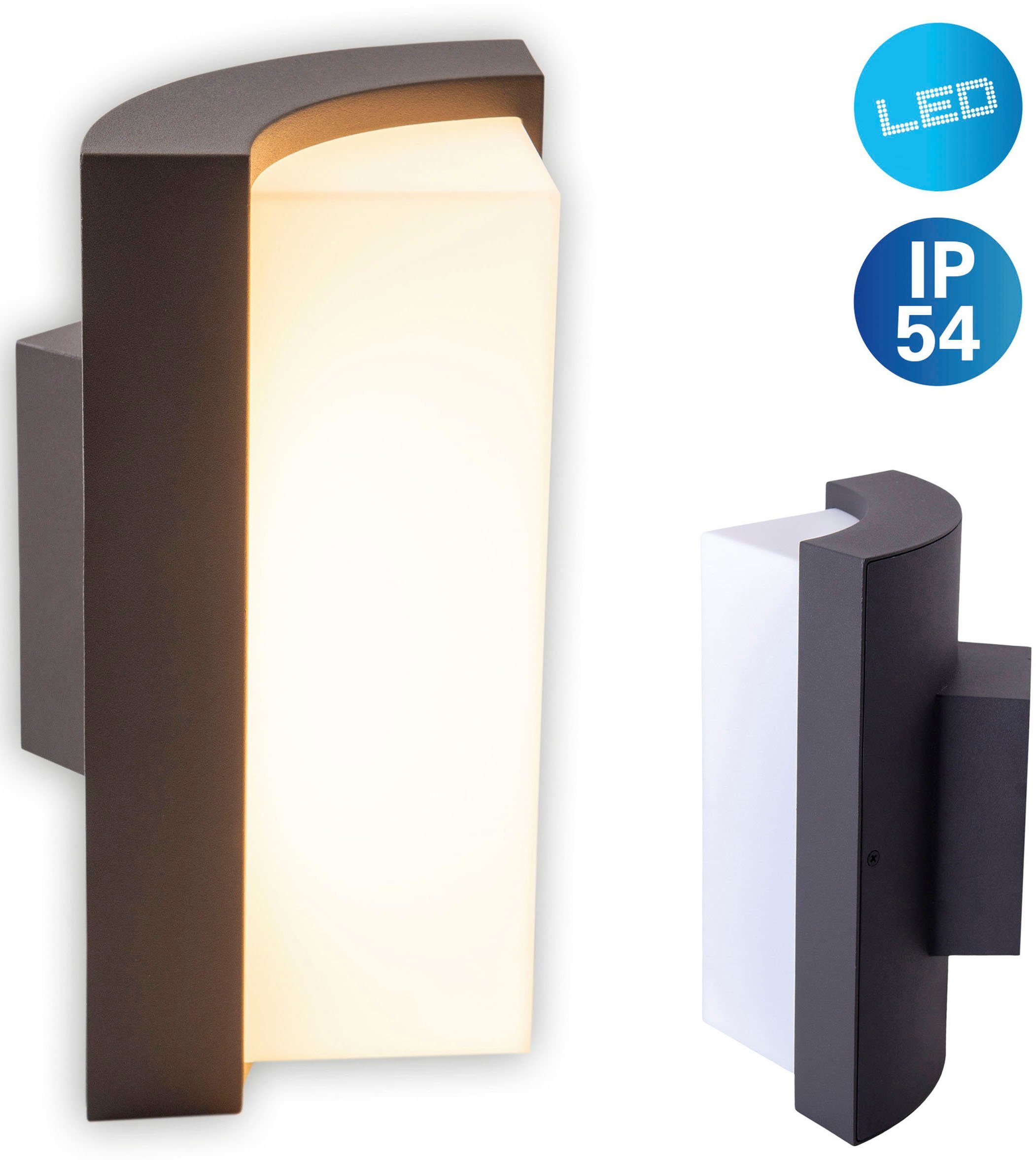 näve Ledwandlamp voor buiten Rico Wandlamp, terras, antraciet, hoogte: 14,8 cm, led warmwit (1 stuk)