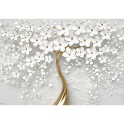 consalnet vliesbehang 3d boom met bloemen abstract, modern, fotobehang voor woonkamer of slaapkamer wit