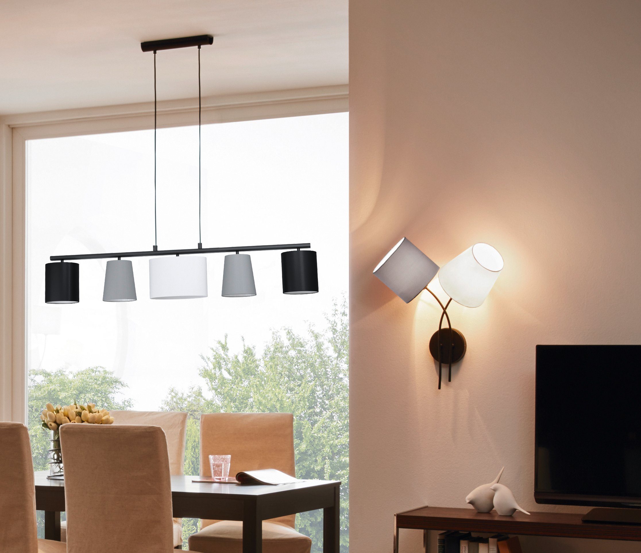 EGLO Wandlamp ALMEIDA zwart / l 42 x h 45,5 x b 19cm / wandlamp van stof