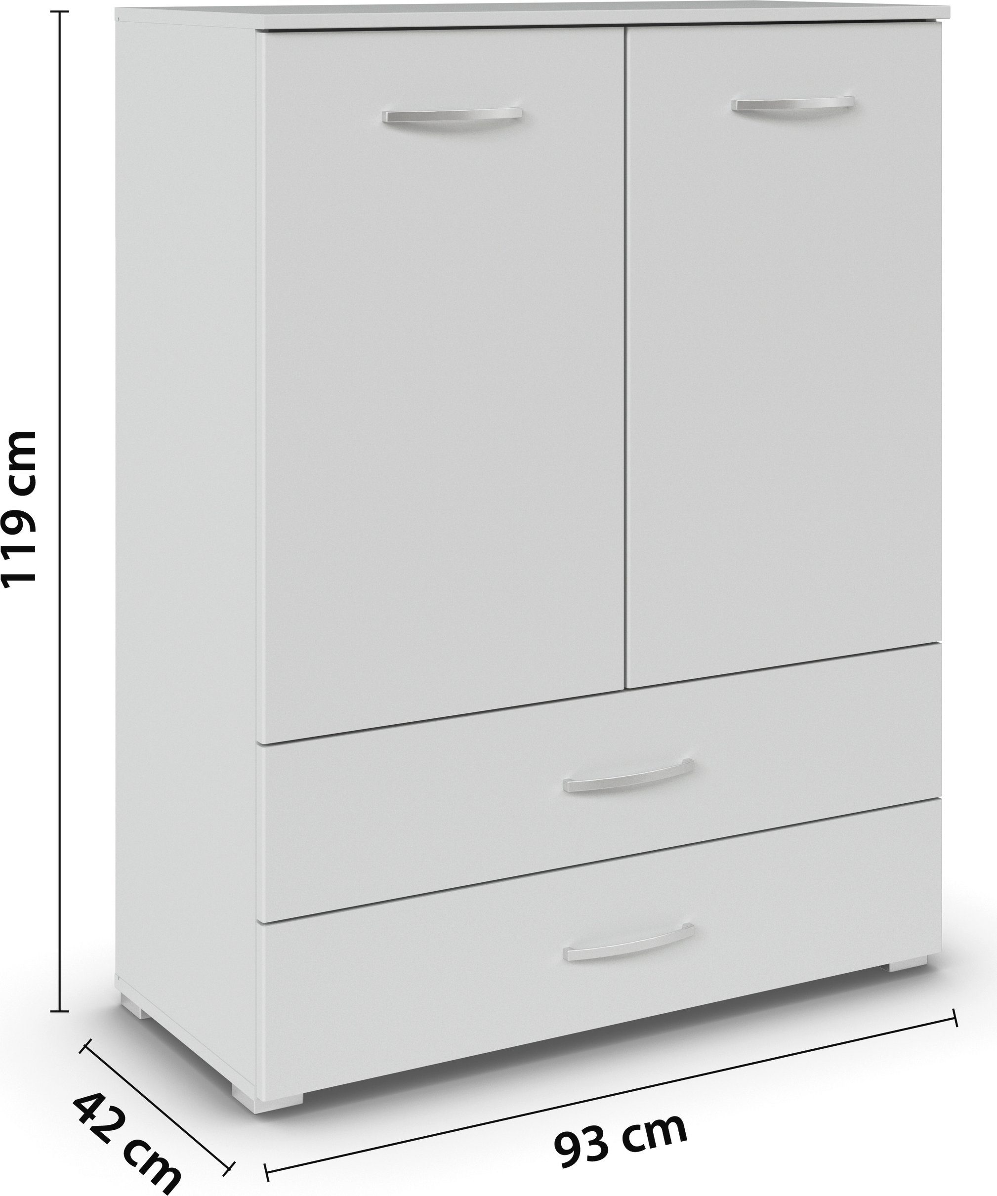 rauch Hoge kast Pure by Aditio in minimalistisch design, 2 laden met soft-closefunctie