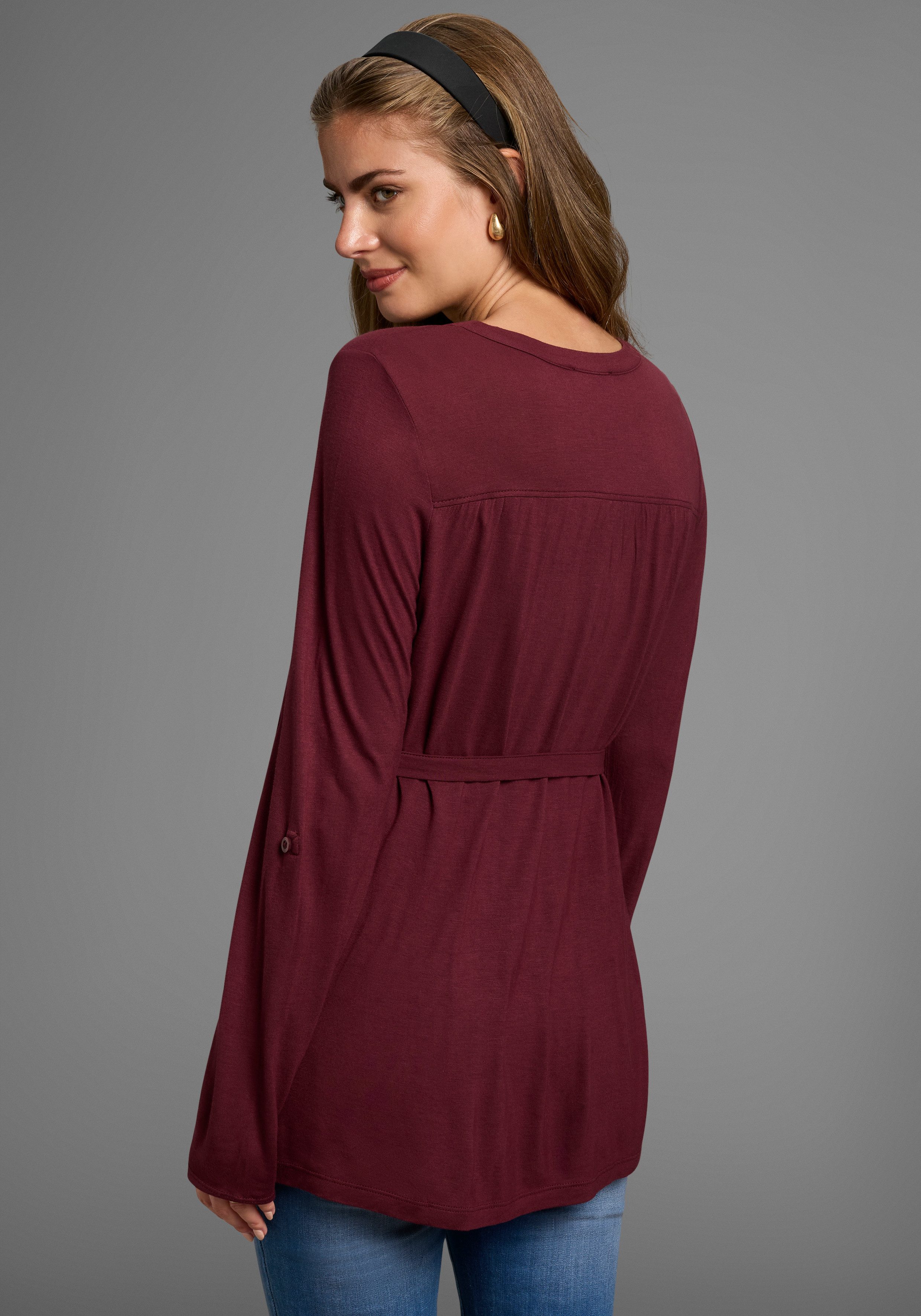 Neun Monate Zwangerschapsshirt Jersey-blouse met strikceintuur Viscose zwangerschapsblouse praktisch voor zwangerschap en daarna