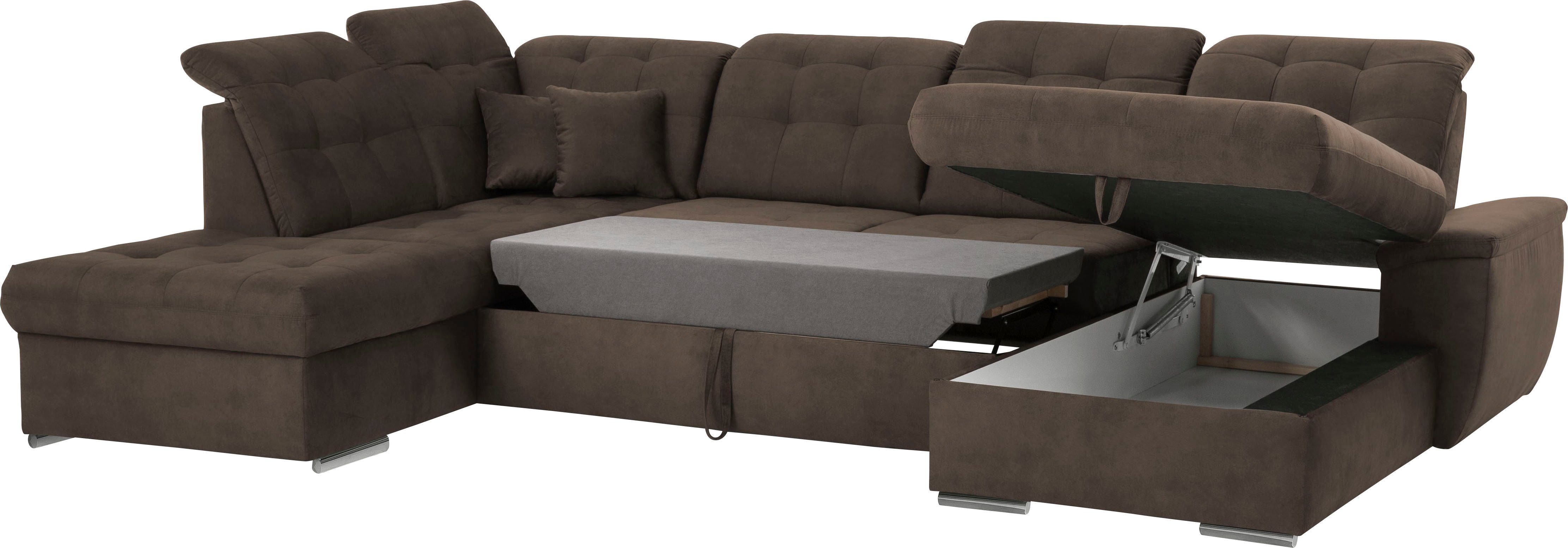 exxpo - sofa fashion Zithoek Durango, uitgebreide zit- en rugverwerking, comfortabel, U-vorm inclusief verstelbare hoofdsteun, naar keuze met slaapfunctie en bedkist (4-delig)