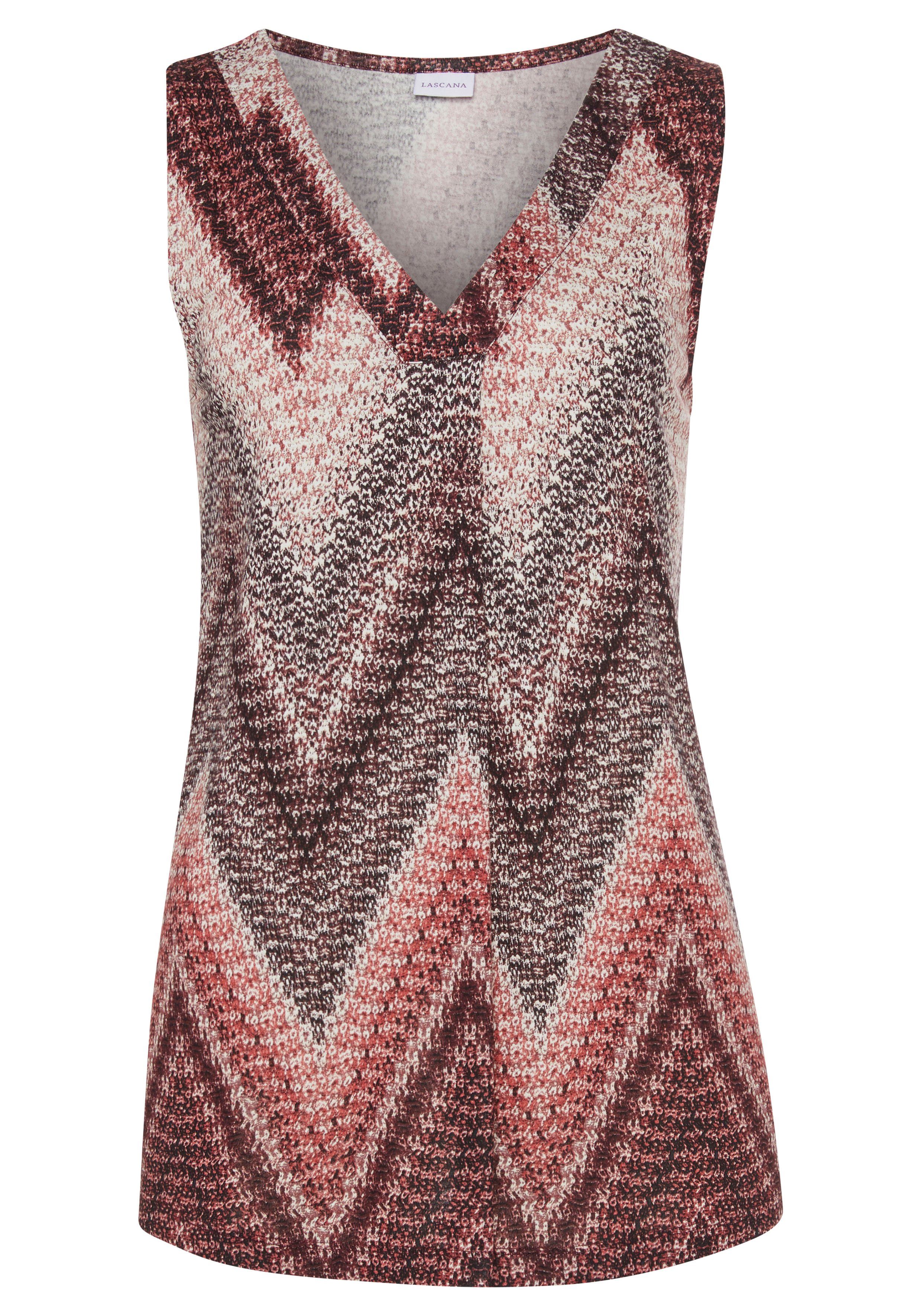 Lascana Tanktop met alloverprint en v-hals, zomers blousetop