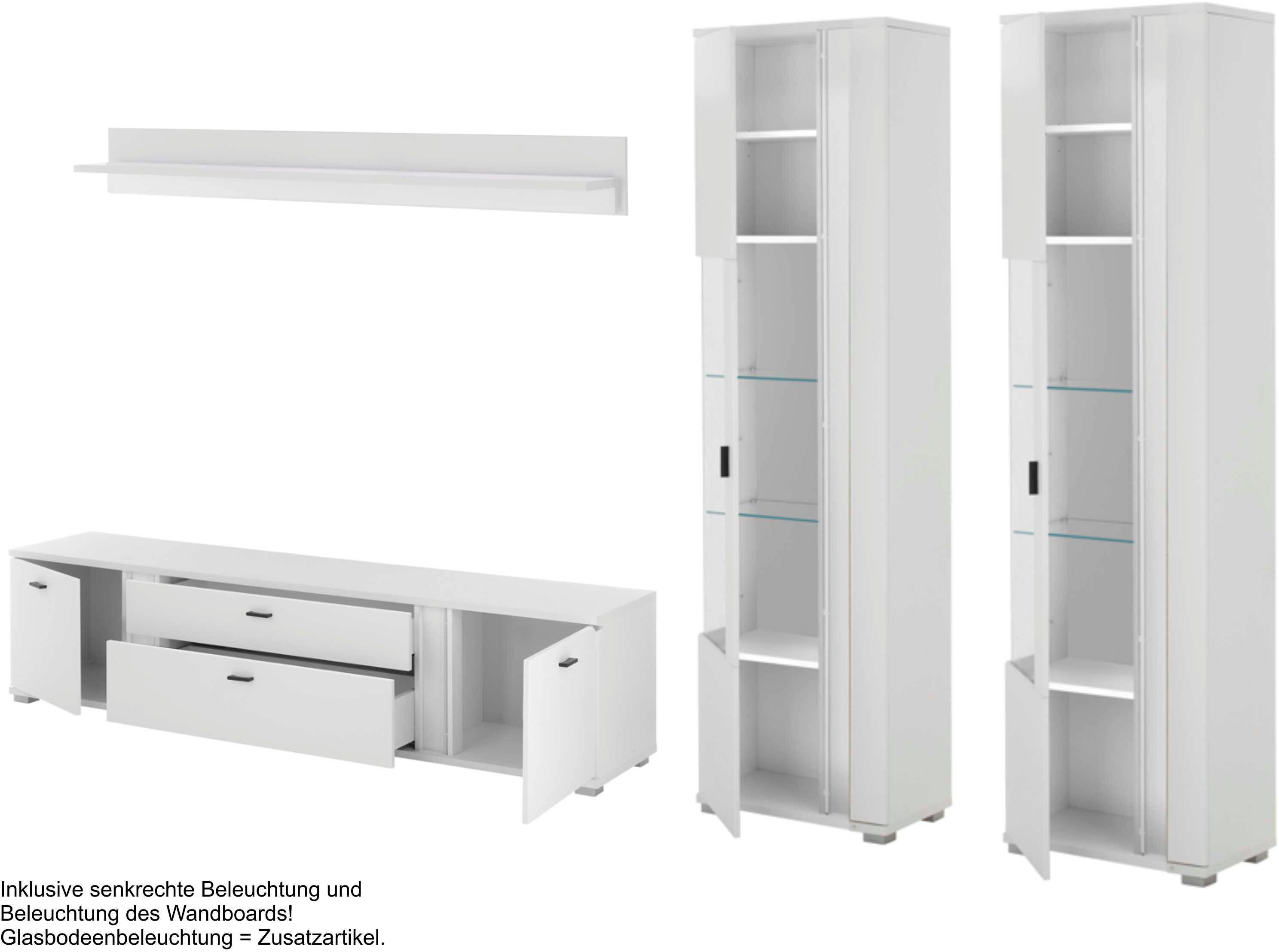 INOSIGN Wandmeubel Long Island in moderne trendkleur, inclusief verticale verlichting, breedte 330 cm (set, 4-delig)