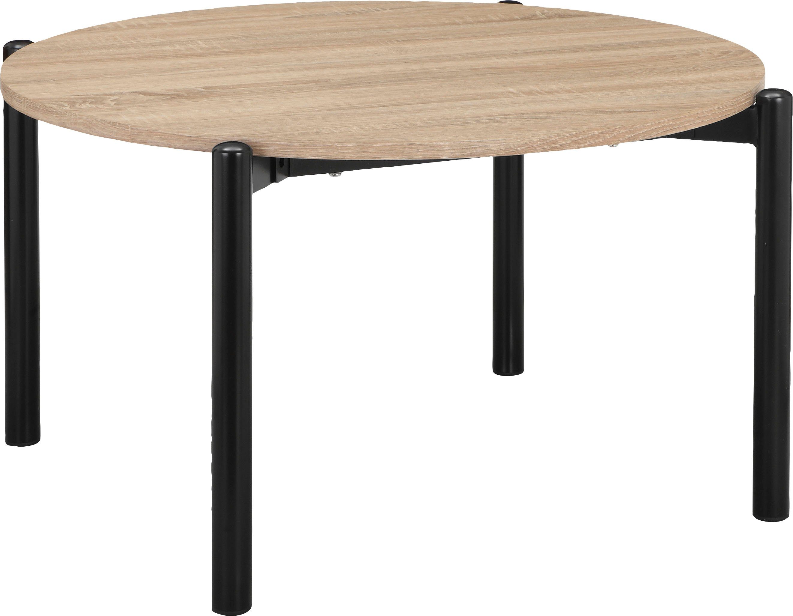 Home affaire Salontafel Retiers Onderstel van metaal zwart, tafelblad in wildeiken look, hoogte 76 cm (1 stuk)