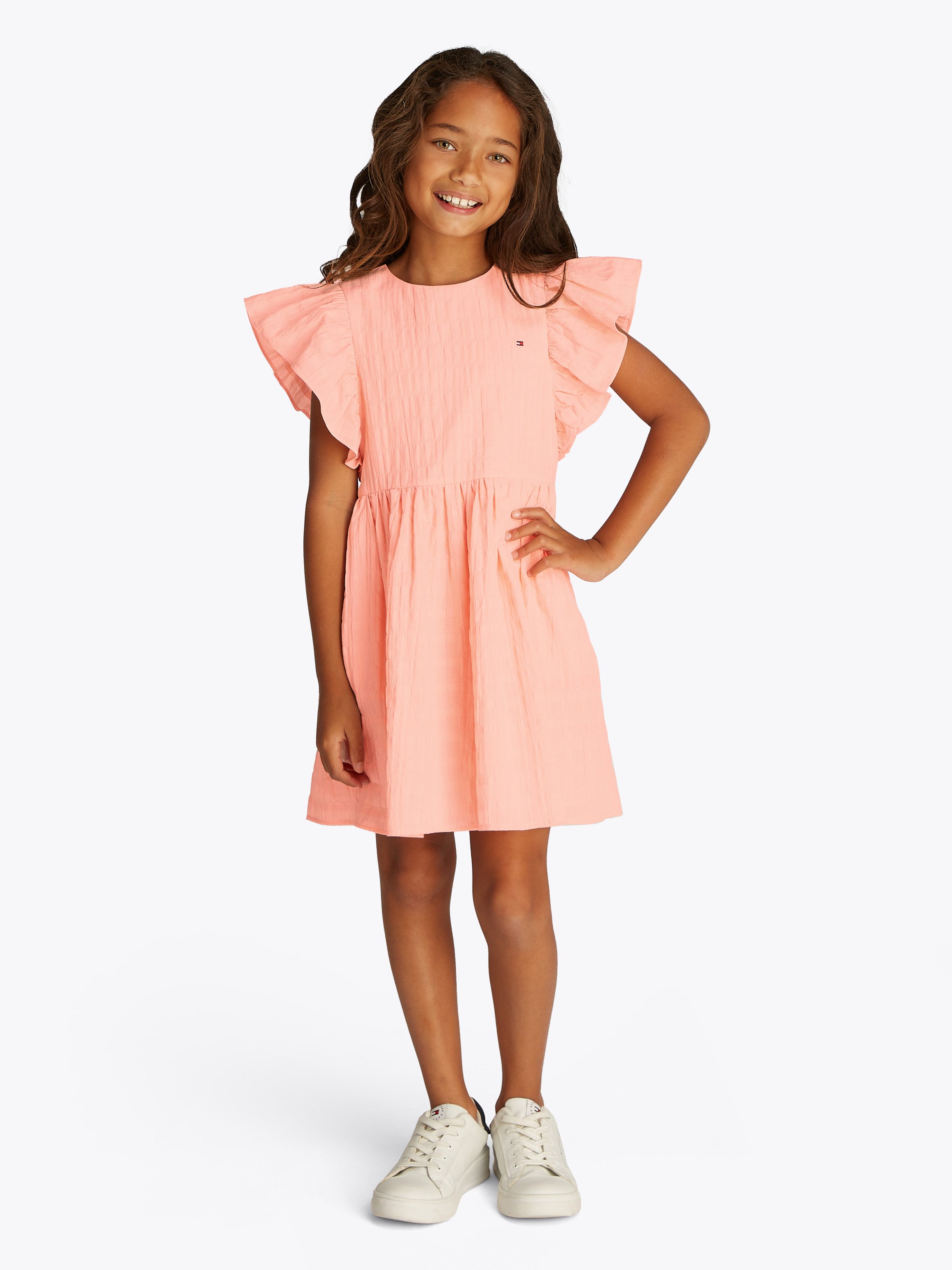 Tommy Hilfiger Zomerjurk TEXTURED COTTON met vleugel mouwen, met structuur