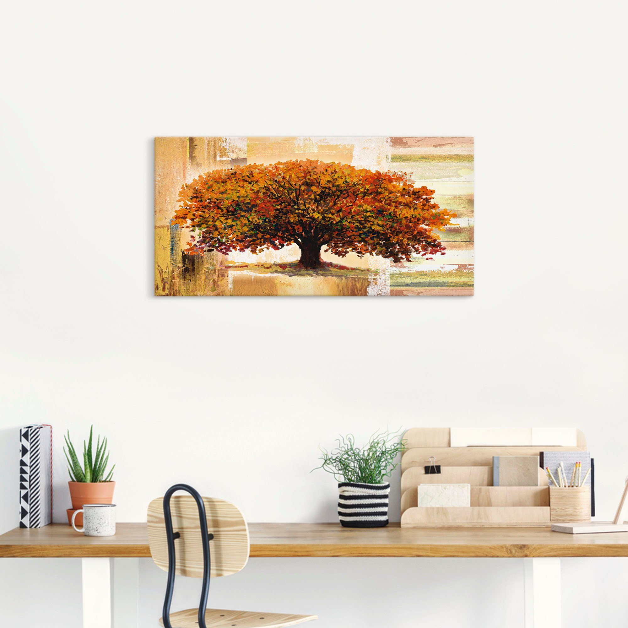 Artland Artprint Herfstboom op abstracte achtergrond als artprint van aluminium, artprint voor buiten, artprint op linnen, poster in verschillende maten. maten