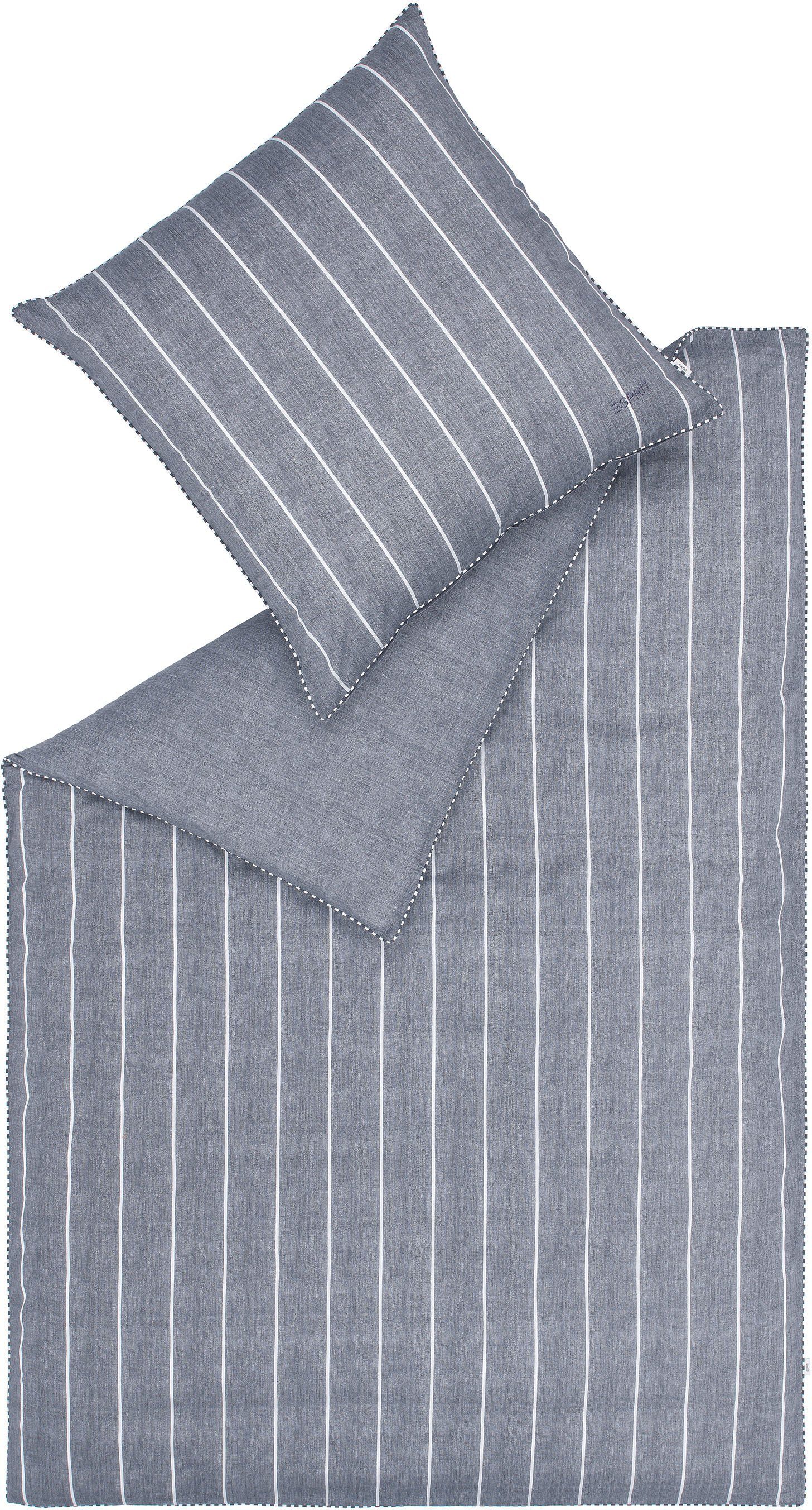 Esprit Overtrekset Harp Stripe in mt. 135x200, 155x220 of 200x200 cm Dekbedovertrek van katoen, gestreepte dekbedovertrek met reversible-look