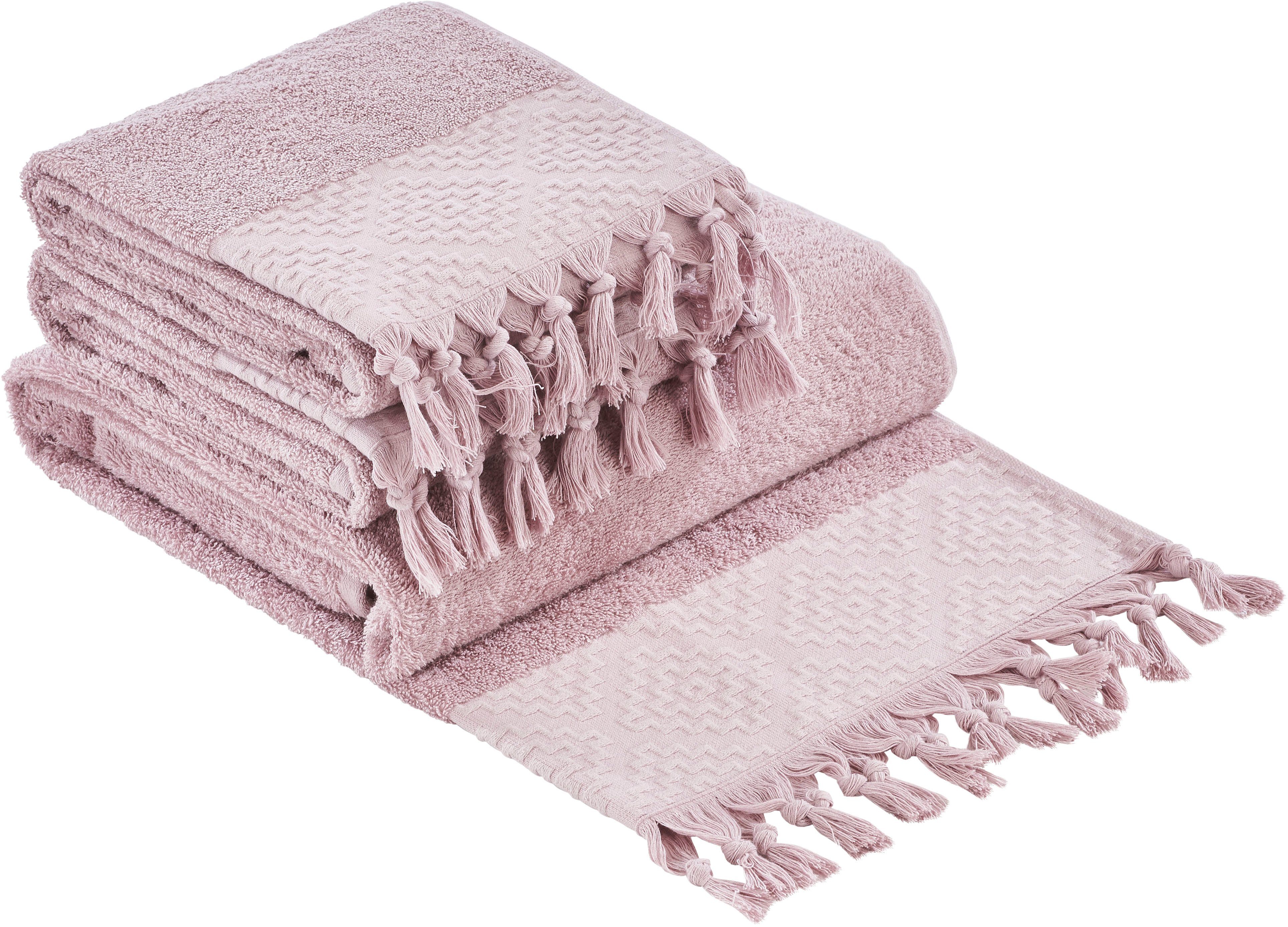 done.® Handdoekenset Provence BOHÉME Uni-kleuren, Boho-stijl, met opvallende rand en franjes (set)
