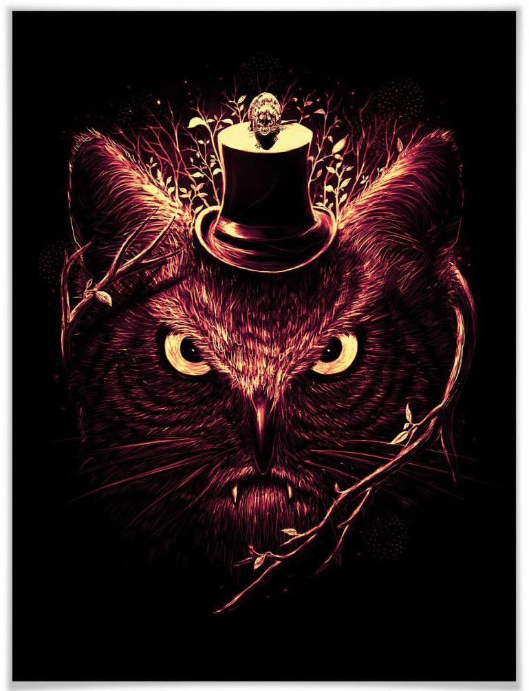 wall-art poster nicebleed meowl kat uil magie (1 stuk) multicolor